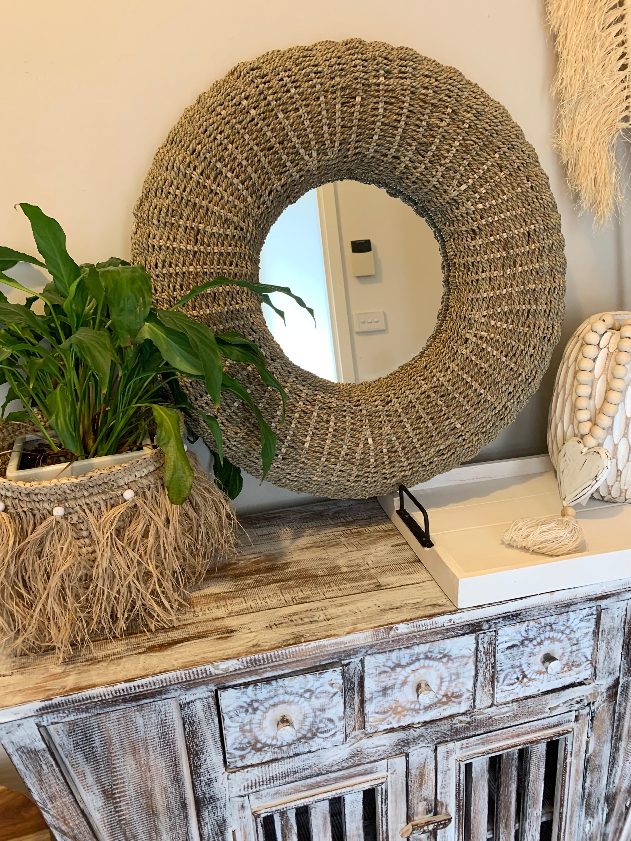 Woven mirror. 60cm. Usually $135 - Bali Beach Beyond