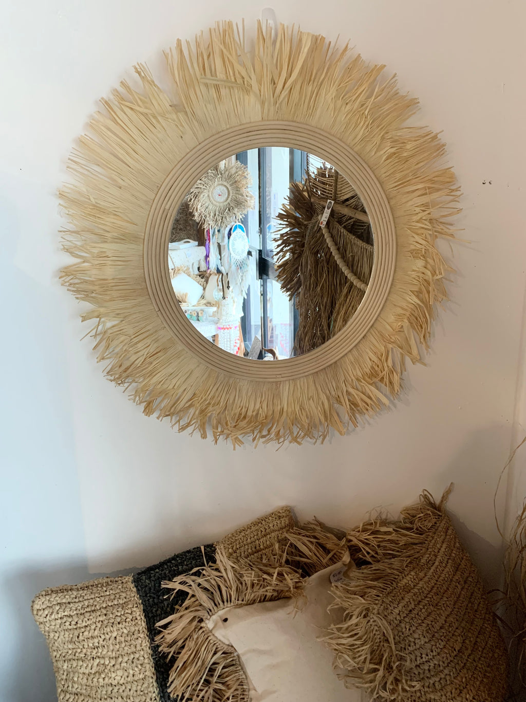 Raffia mirror 80cm. Usually $135 - Bali Beach Beyond