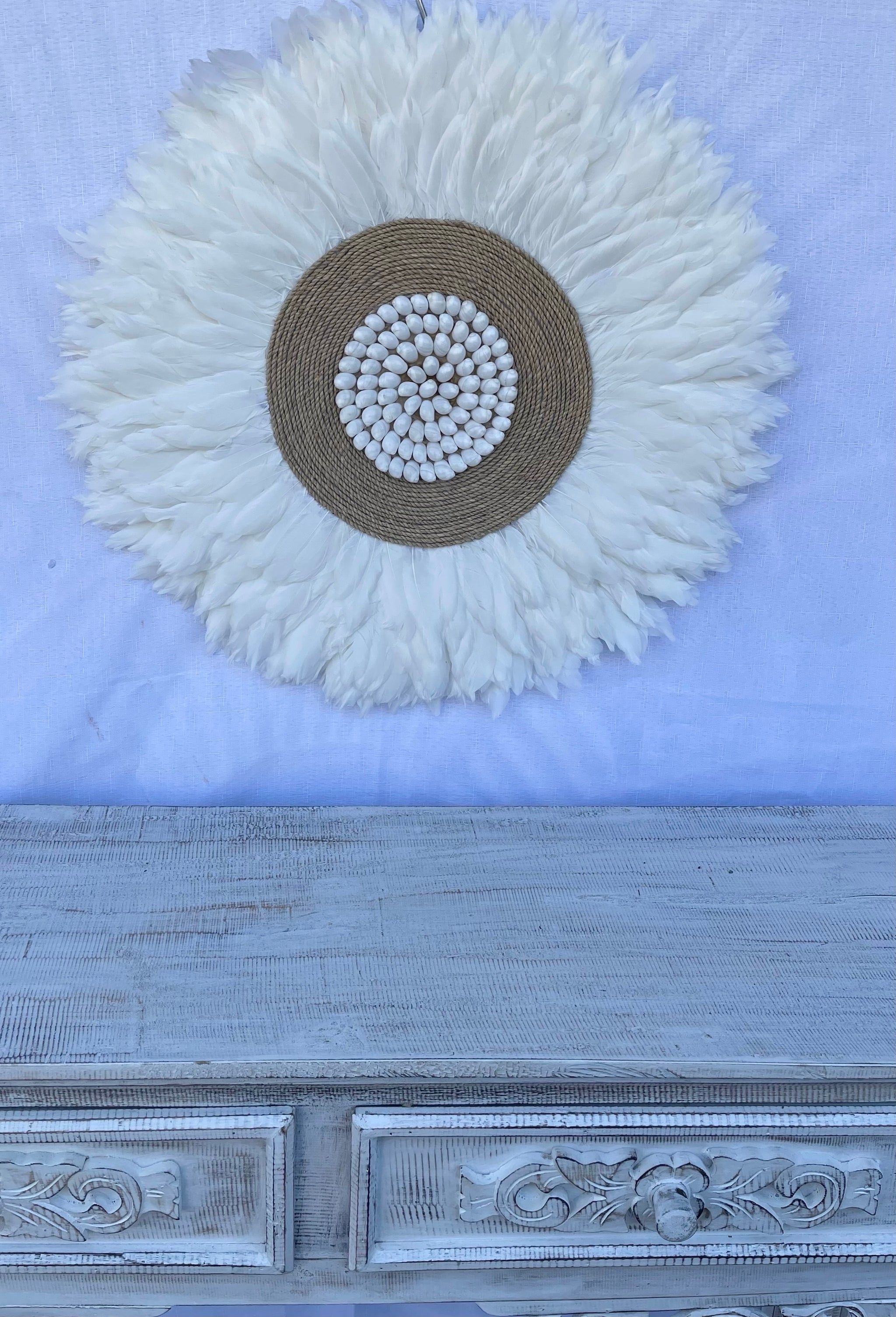 White feather juju with jute and white shell detail - Bali Beach Beyond