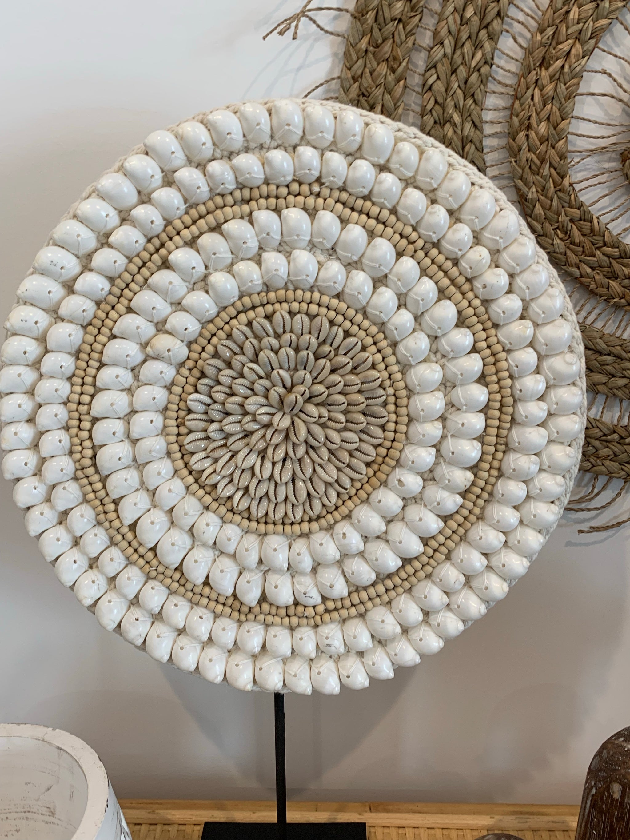 Shell disc on stand. - Bali Beach Beyond