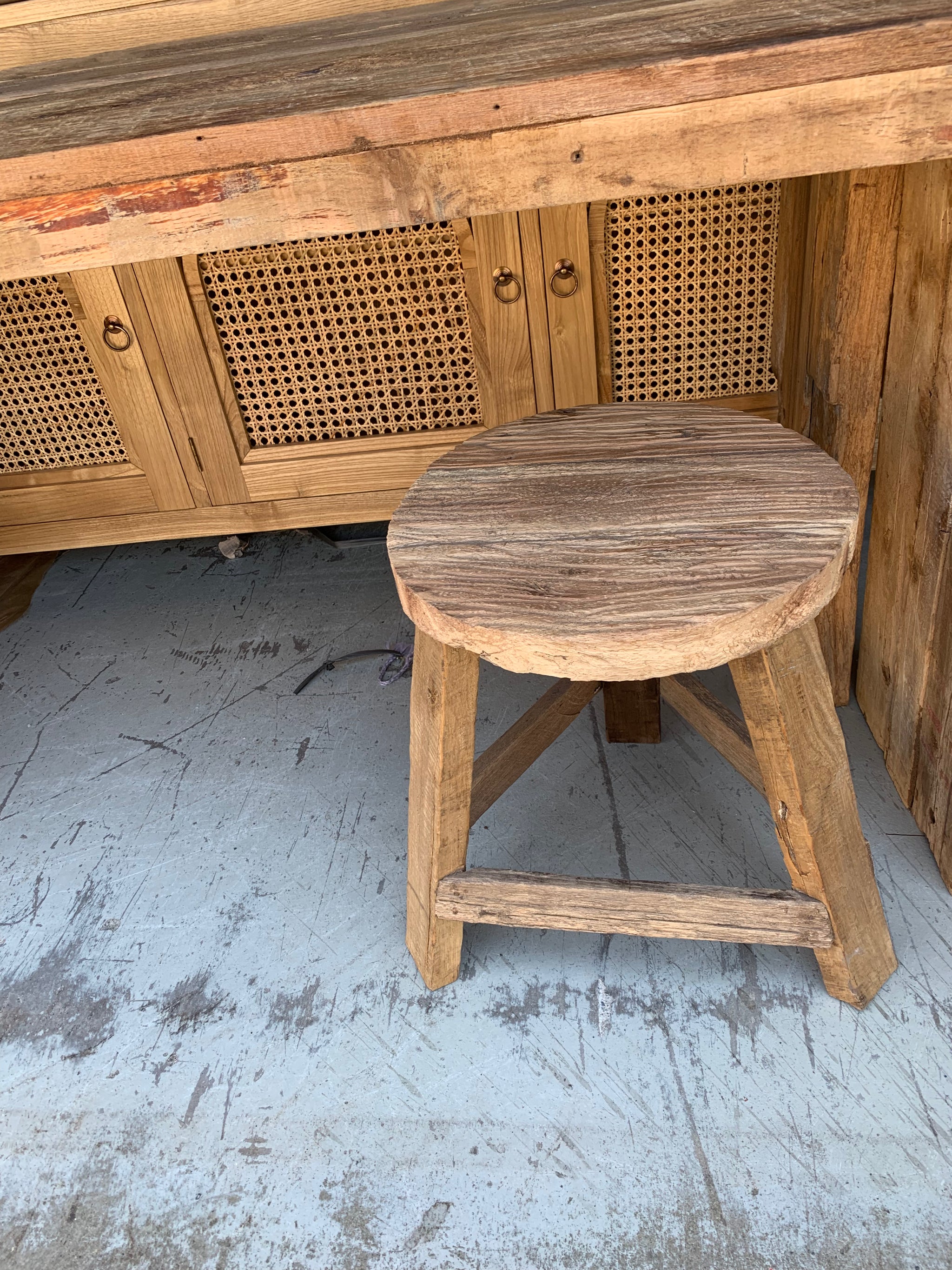 Solid recycled timber round stool. - Bali Beach Beyond