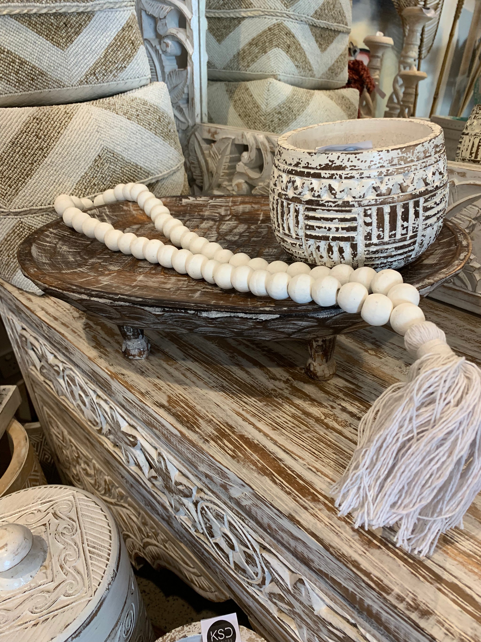 Brown timber decorative platter on legs 40cm - Bali Beach Beyond