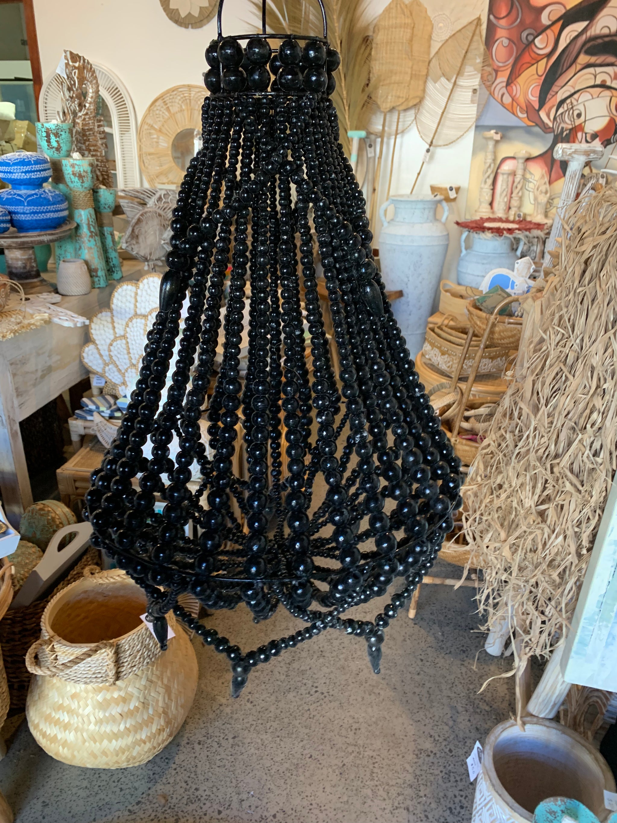 Black bead light pendant - Bali Beach Beyond