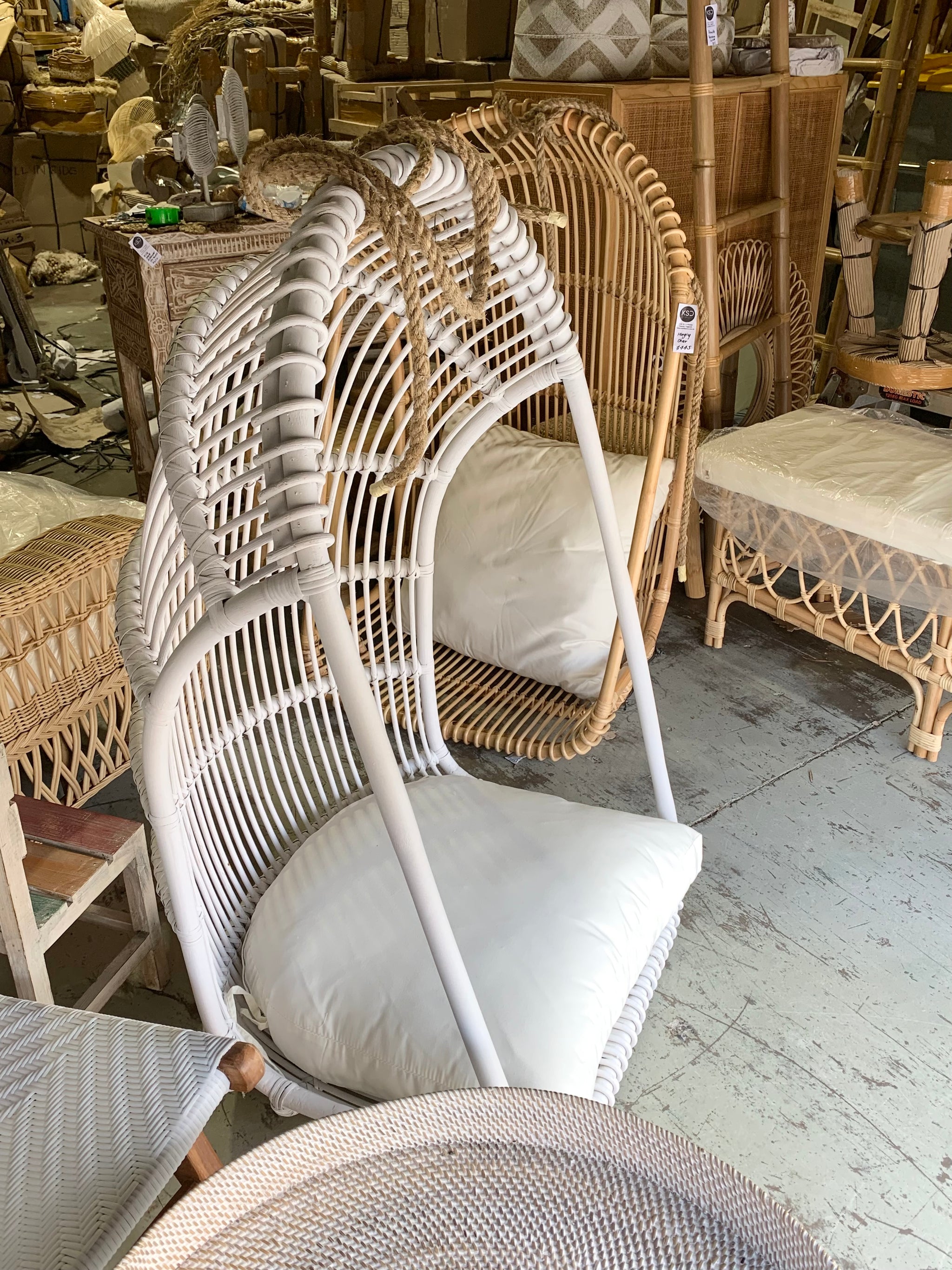 Rattan hanging chair. White - Bali Beach Beyond