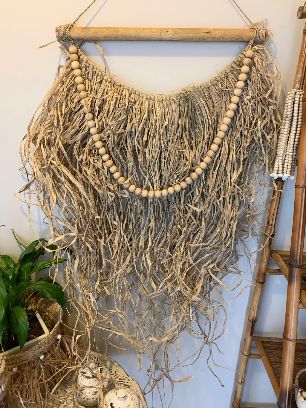 Raffia and natural bead hanging. Usually $45 - Bali Beach Beyond