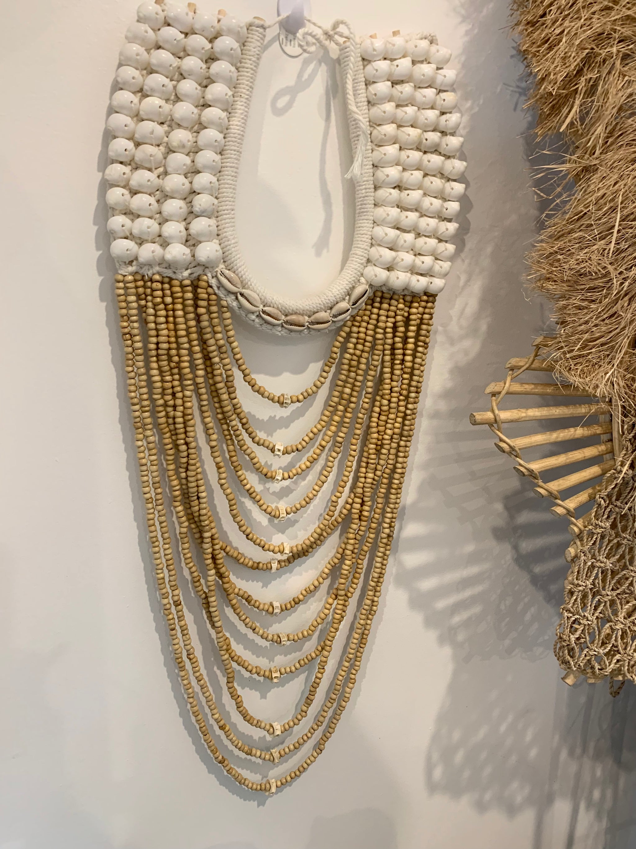 White shell and natural bead decorative necklace / hanging - Bali Beach Beyond