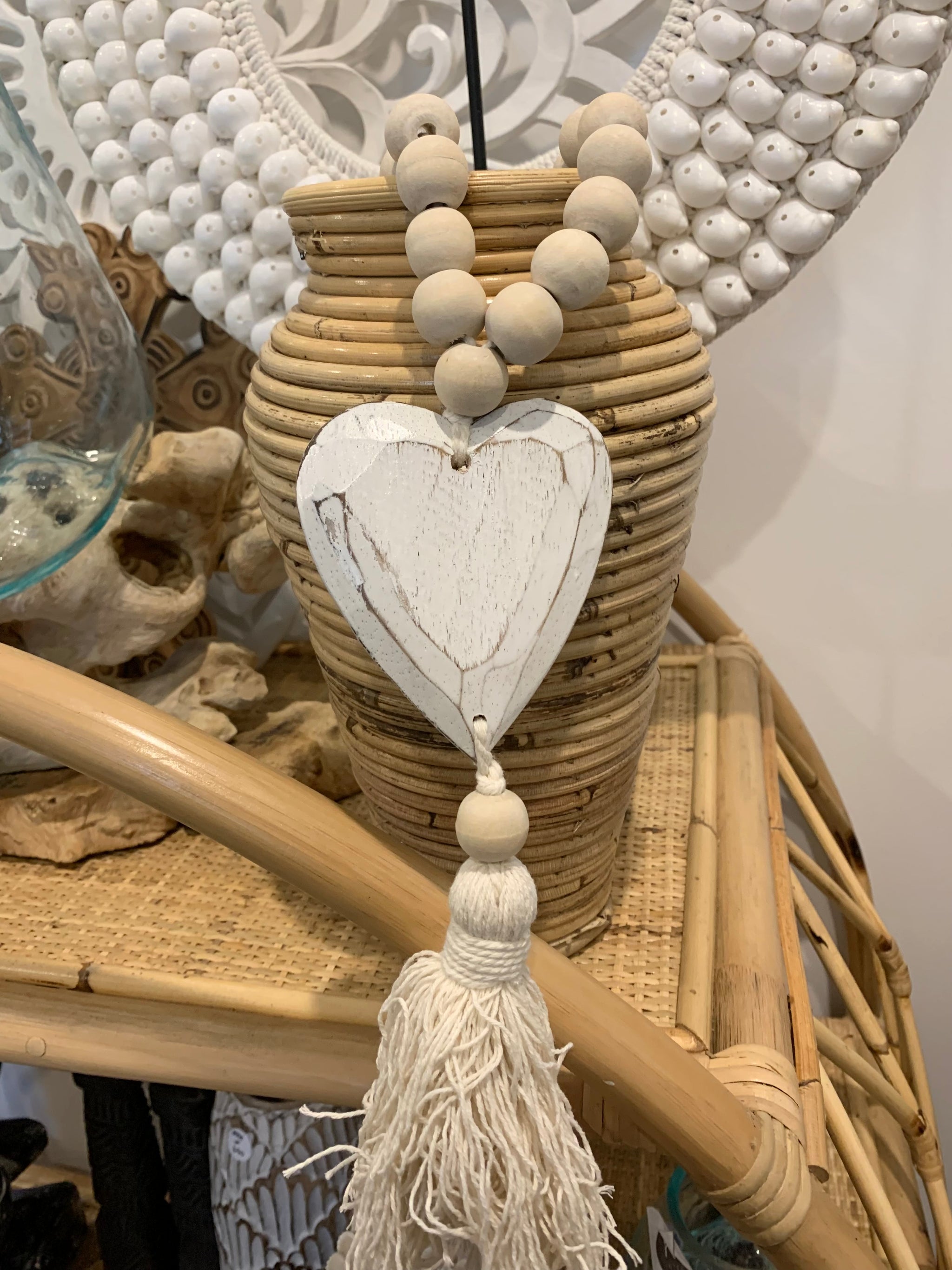 Natural beads and timber heart decoration. - Bali Beach Beyond