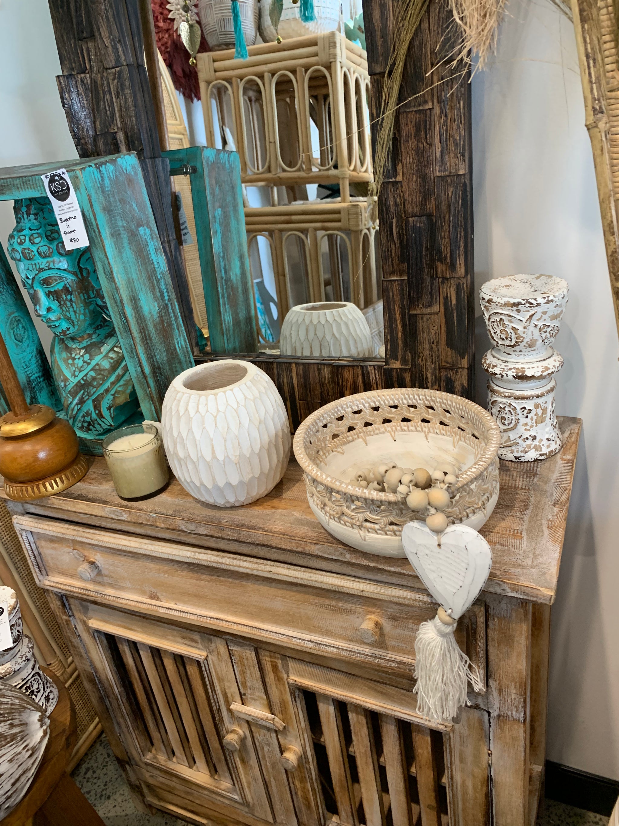 White bowl with decorative trim S - Bali Beach Beyond