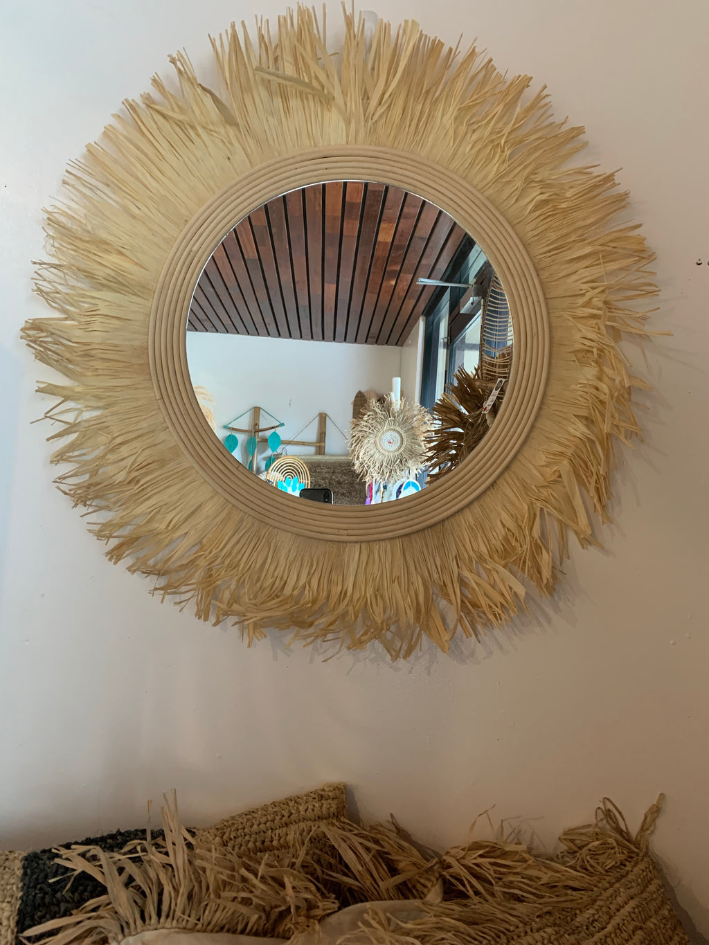 Raffia mirror 80cm. Usually $135 - Bali Beach Beyond