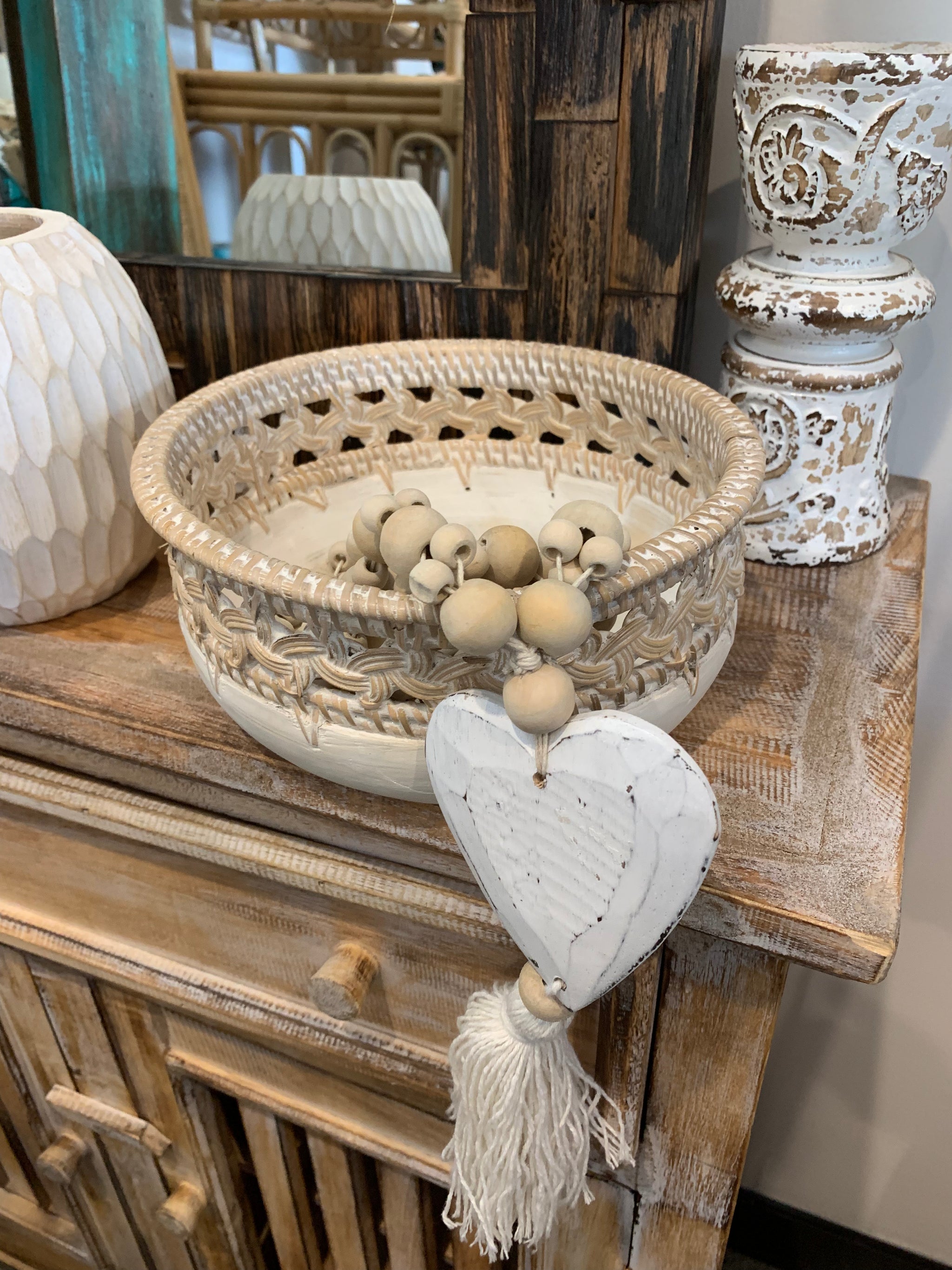 White bowl with decorative trim S - Bali Beach Beyond