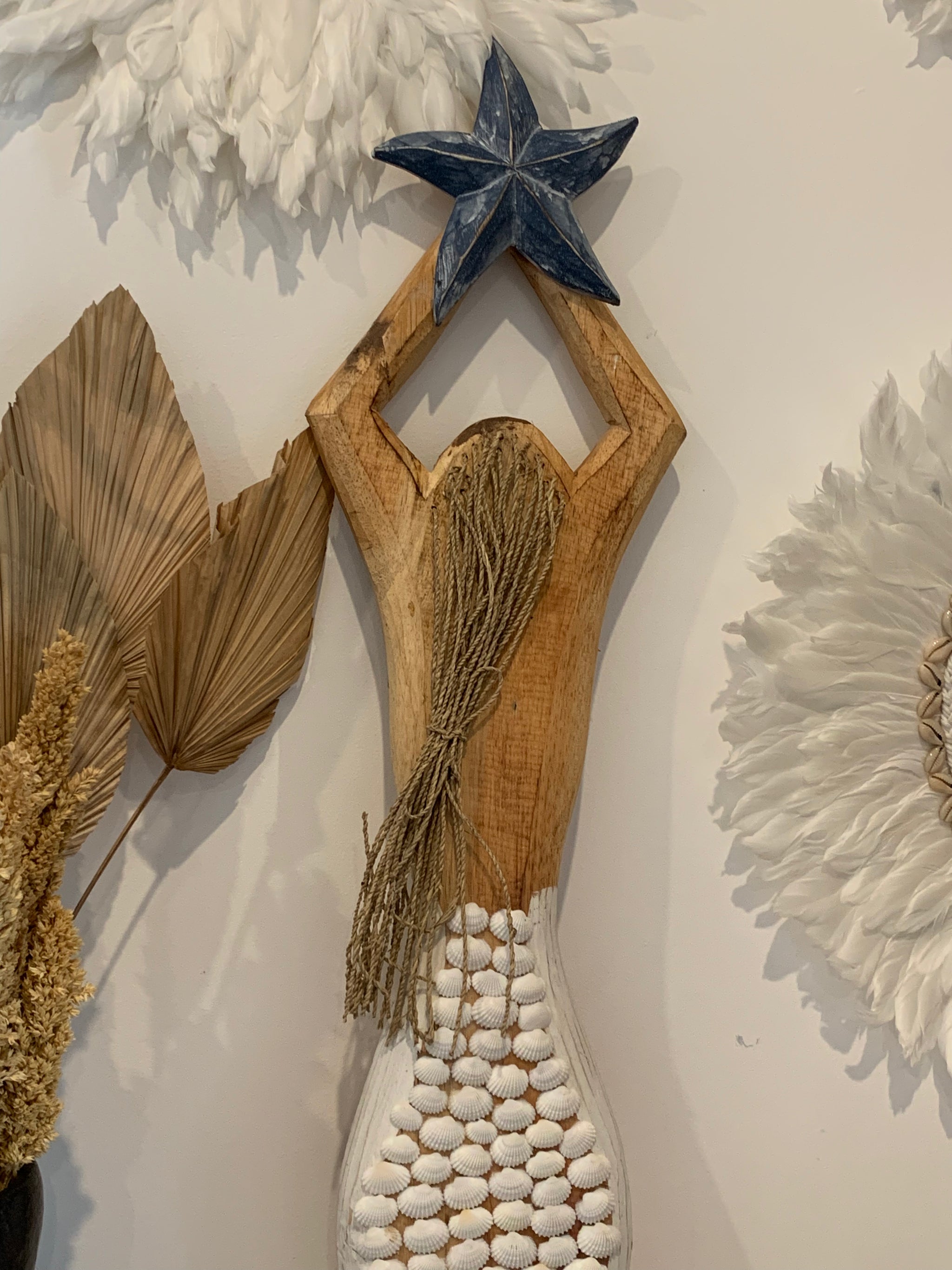 Shell mermaid hanging / decoration. Blue star L - Bali Beach Beyond
