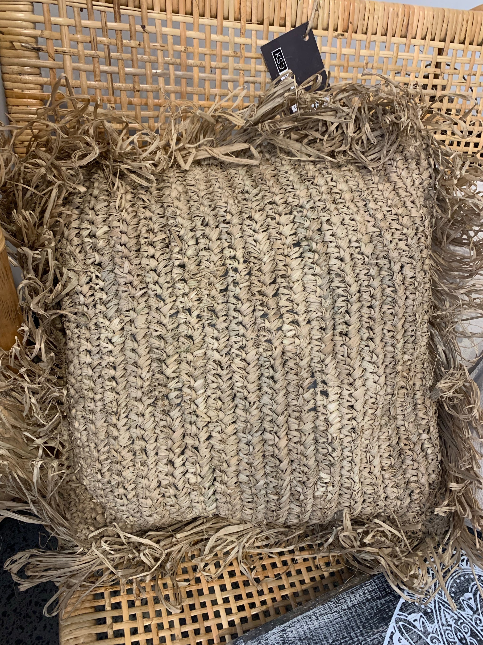 Square raffia cushion and insert - Bali Beach Beyond