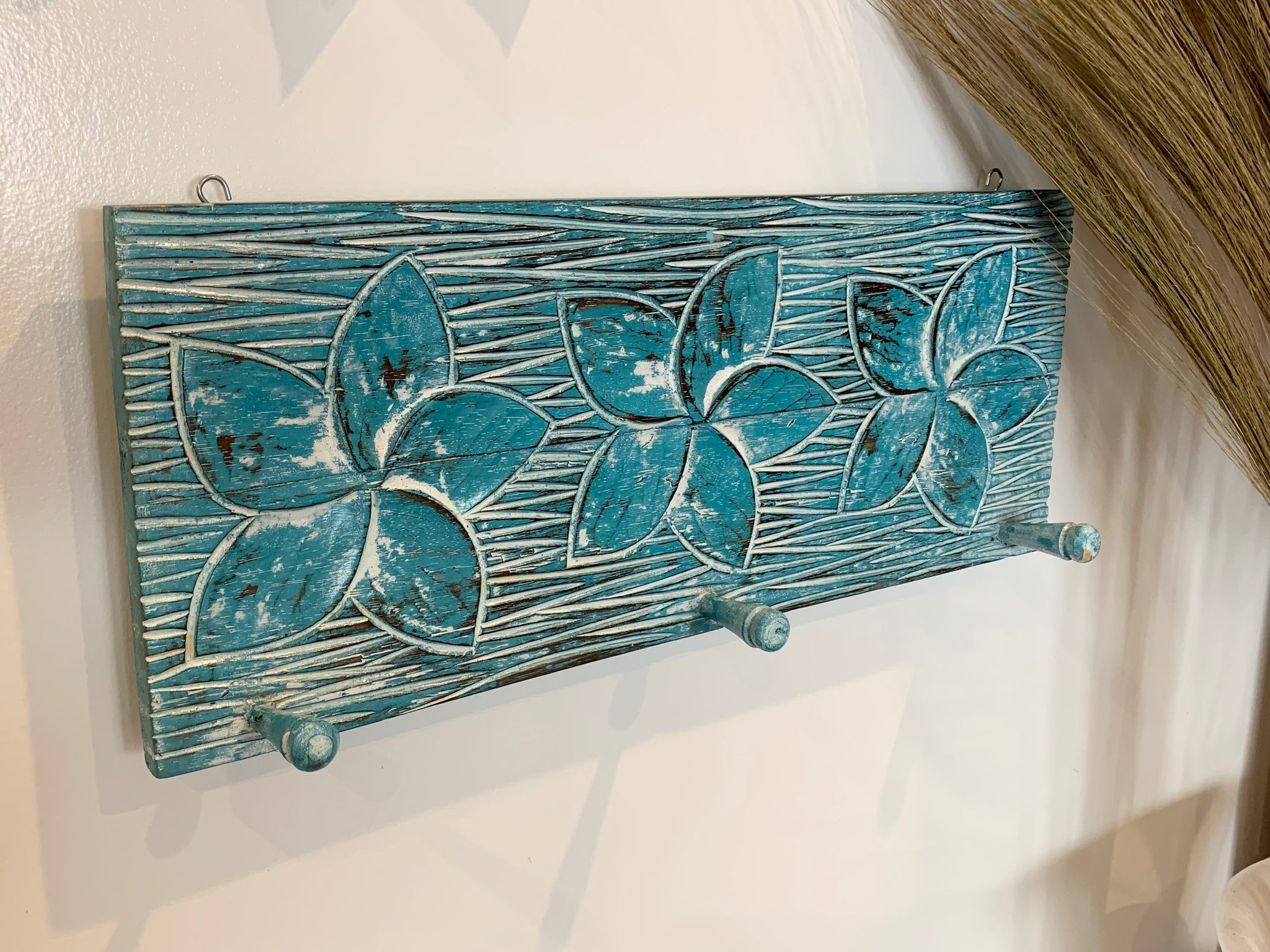 Turquoise blue Flower timber coat rack / hook. - Bali Beach Beyond