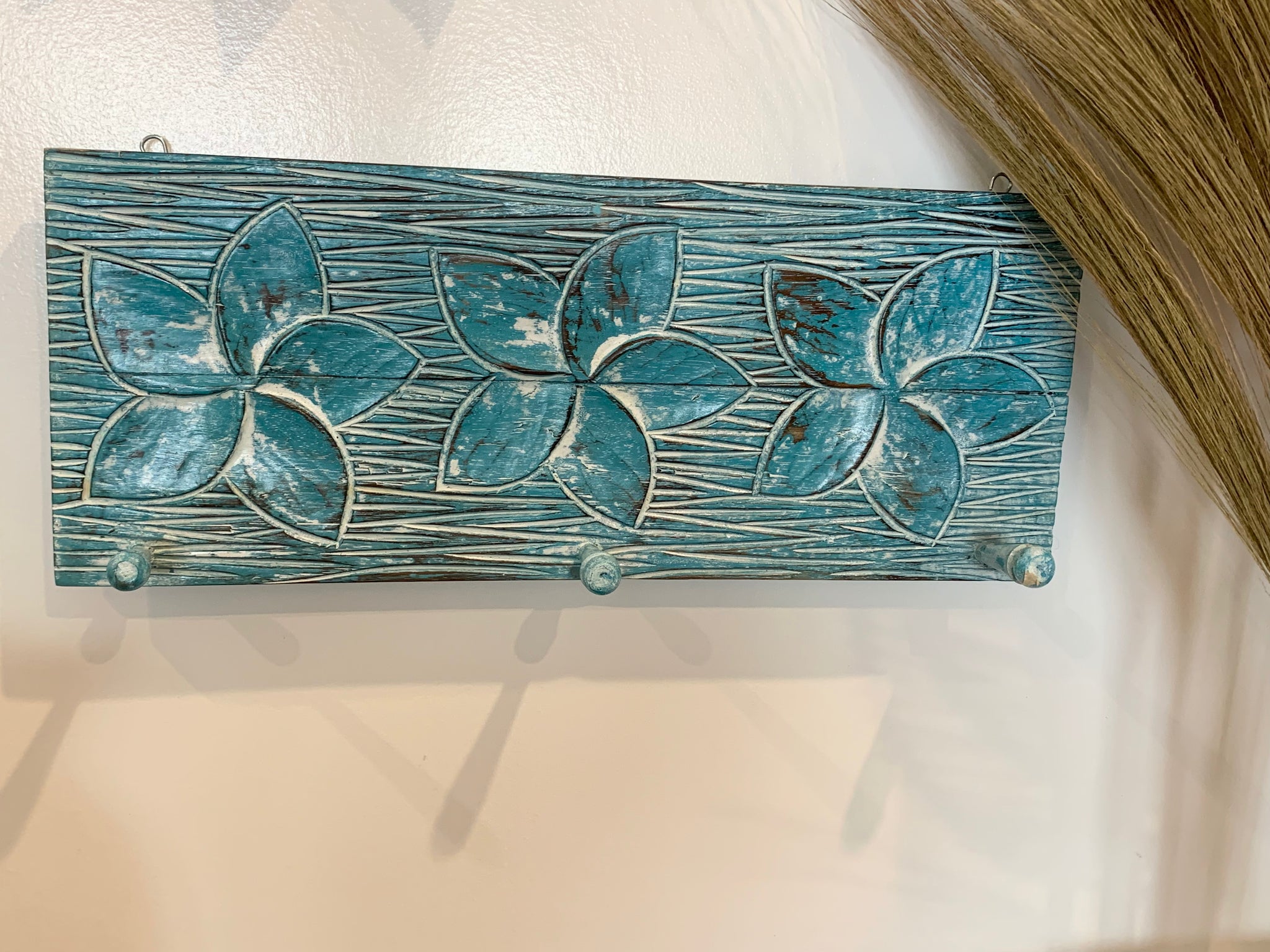Turquoise blue Flower timber coat rack / hook. - Bali Beach Beyond