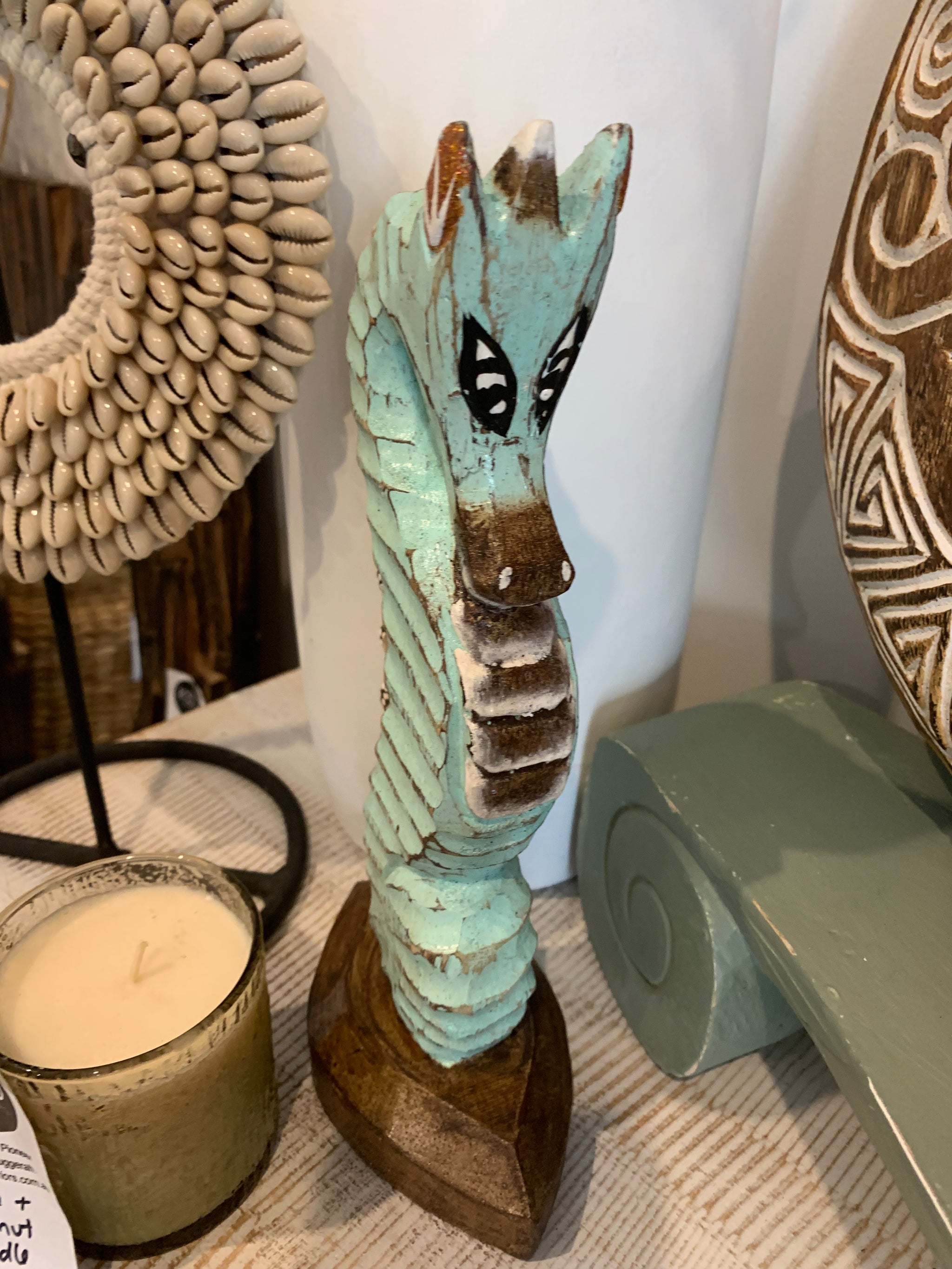 Handpainted turquoise timber seahorse - Bali Beach Beyond