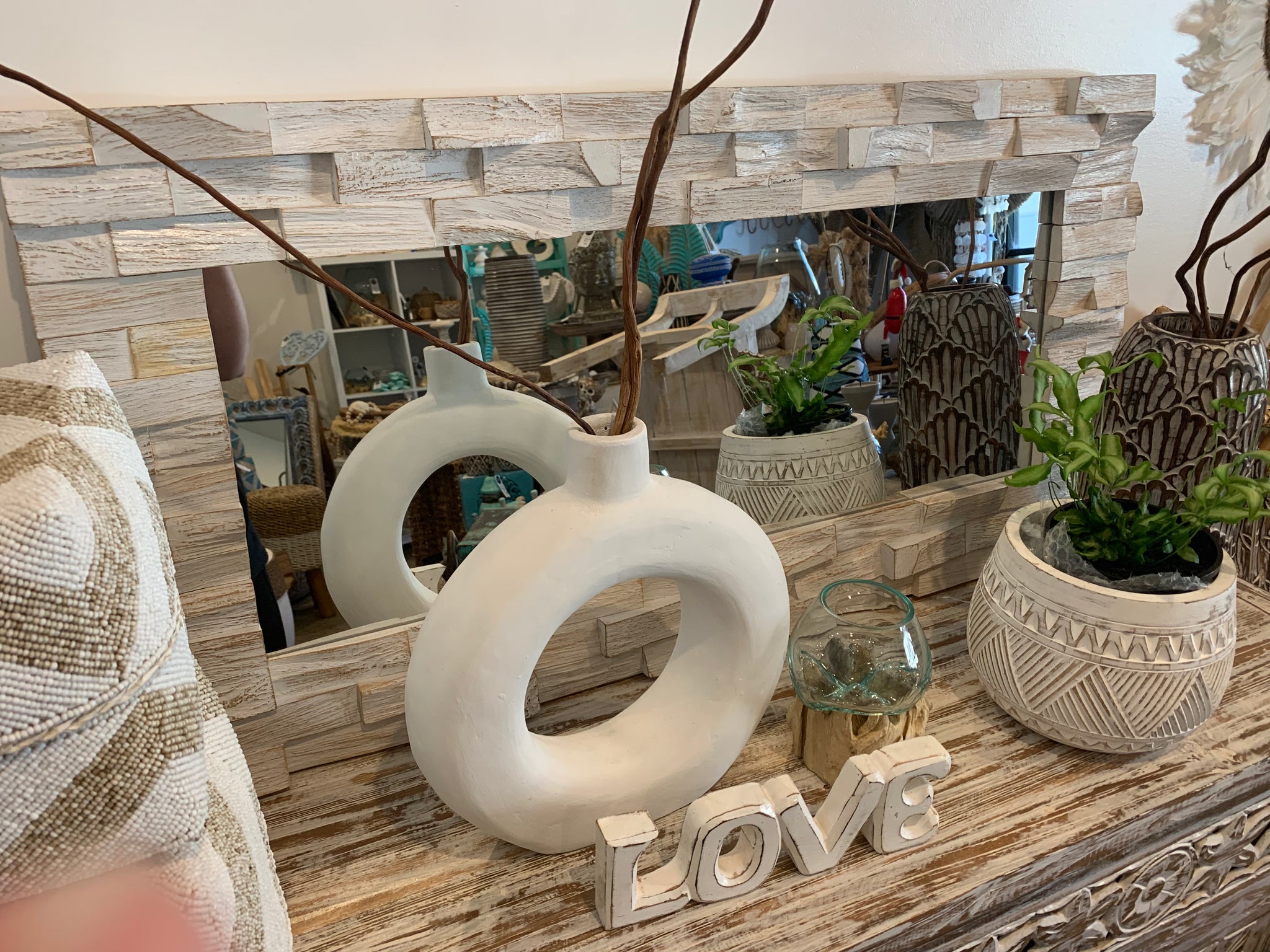 White wash Timber mirror. 100 x 50cm - Bali Beach Beyond