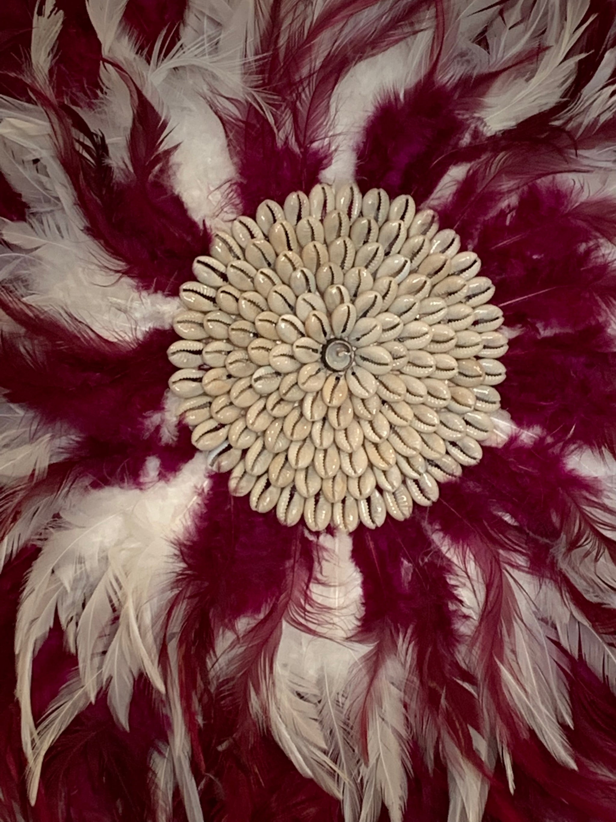 Burgundy and white juju with natural shell detail 50cm. Usually $50 - Bali Beach Beyond