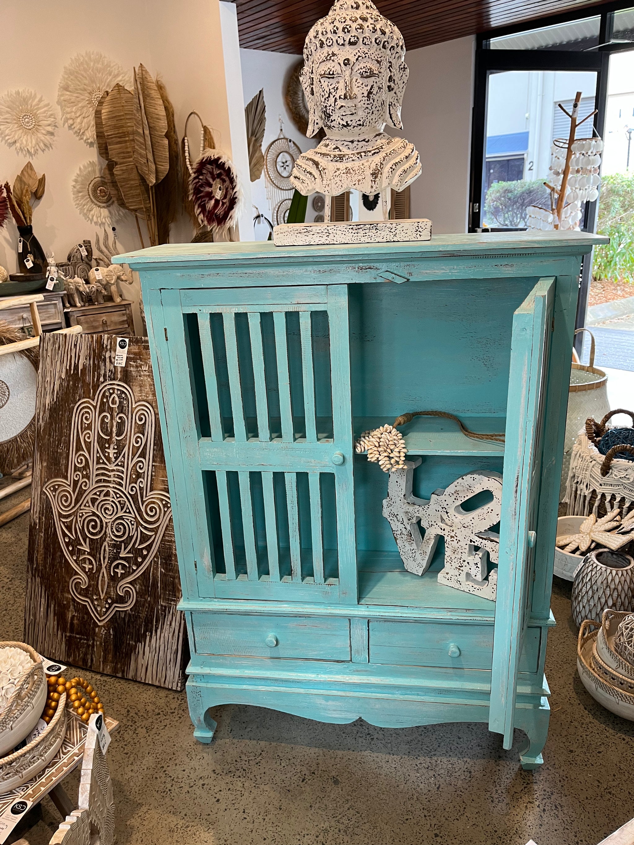 Turquoise 2 door cabinet / cupboard - Bali Beach Beyond