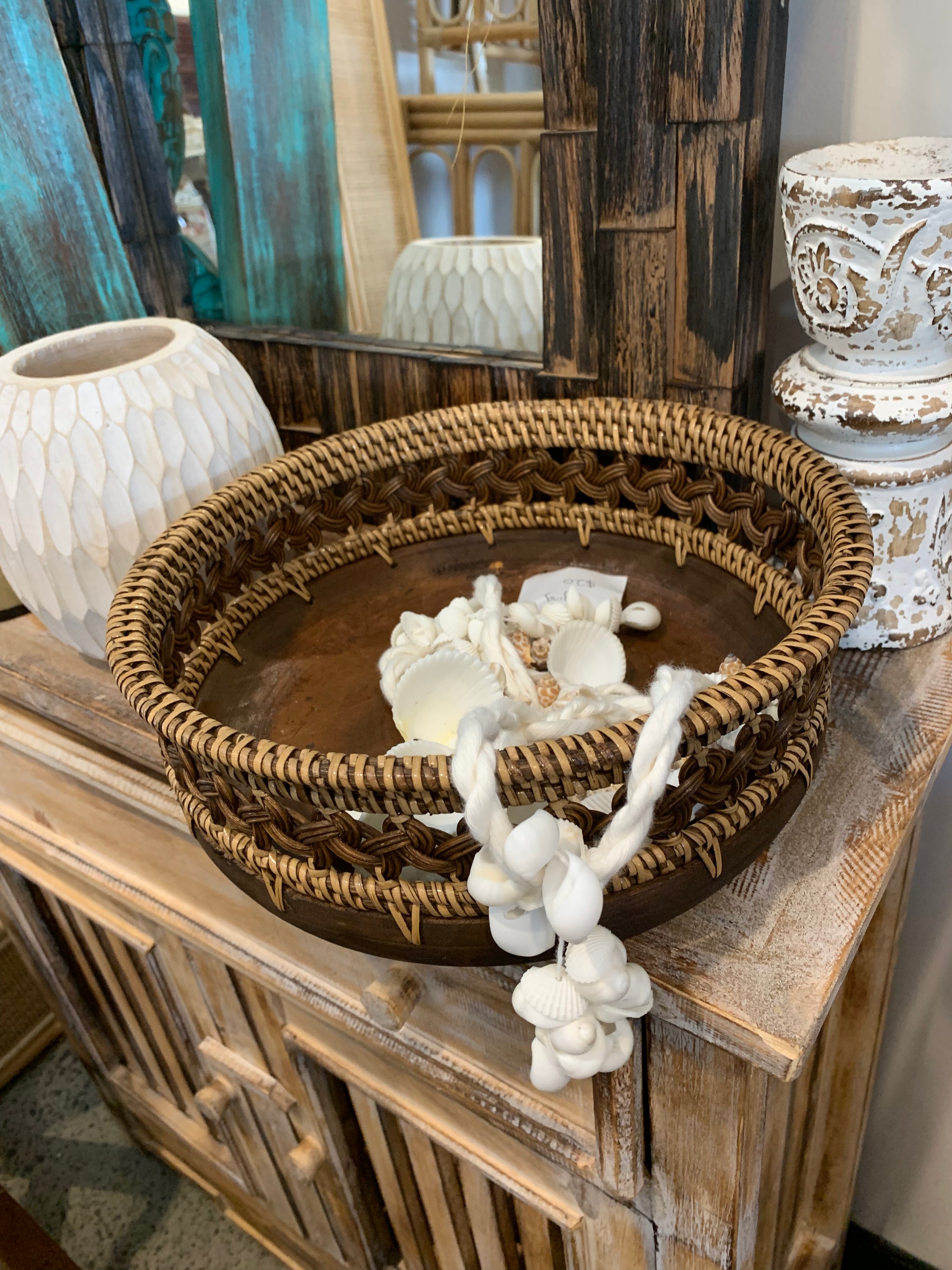 Brown bowl with decorative trim S - Bali Beach Beyond