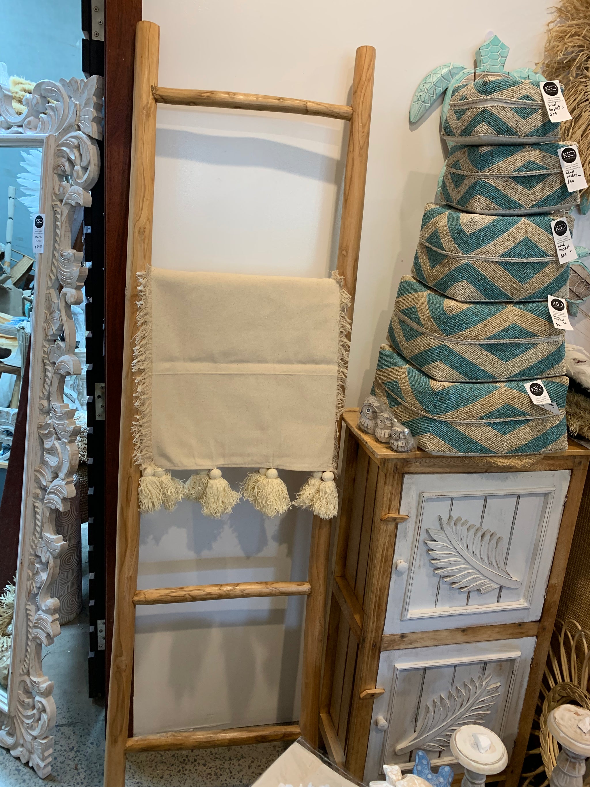 Decorative timber ladder. Natural Finish 180cm h - Bali Beach Beyond