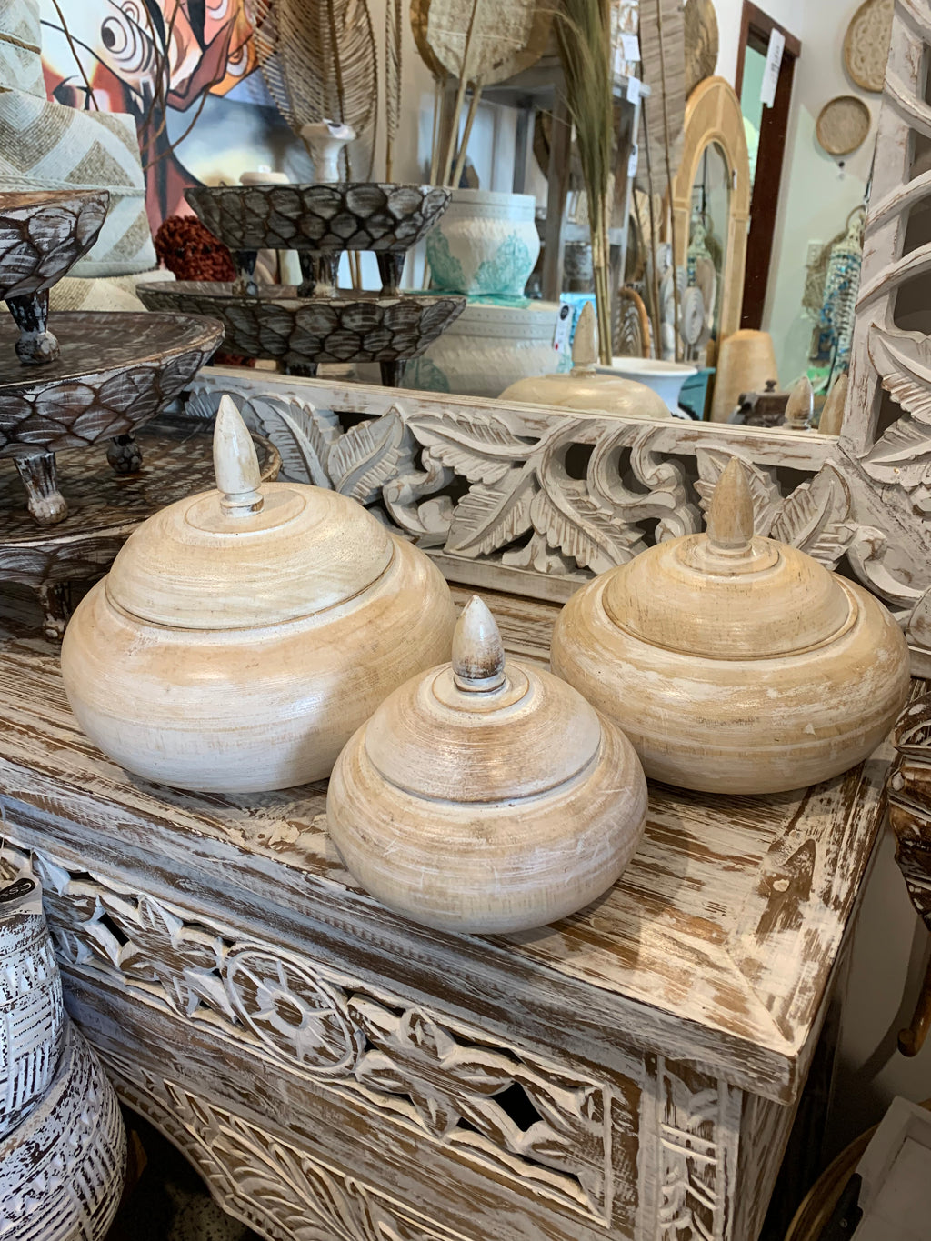 Set 3 container with lids. White wash - Bali Beach Beyond