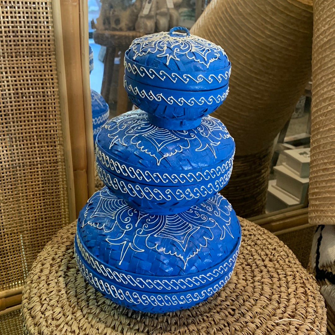 Blue set 3 container with lids. Hand painted mandala. Usually $95 - Bali Beach Beyond