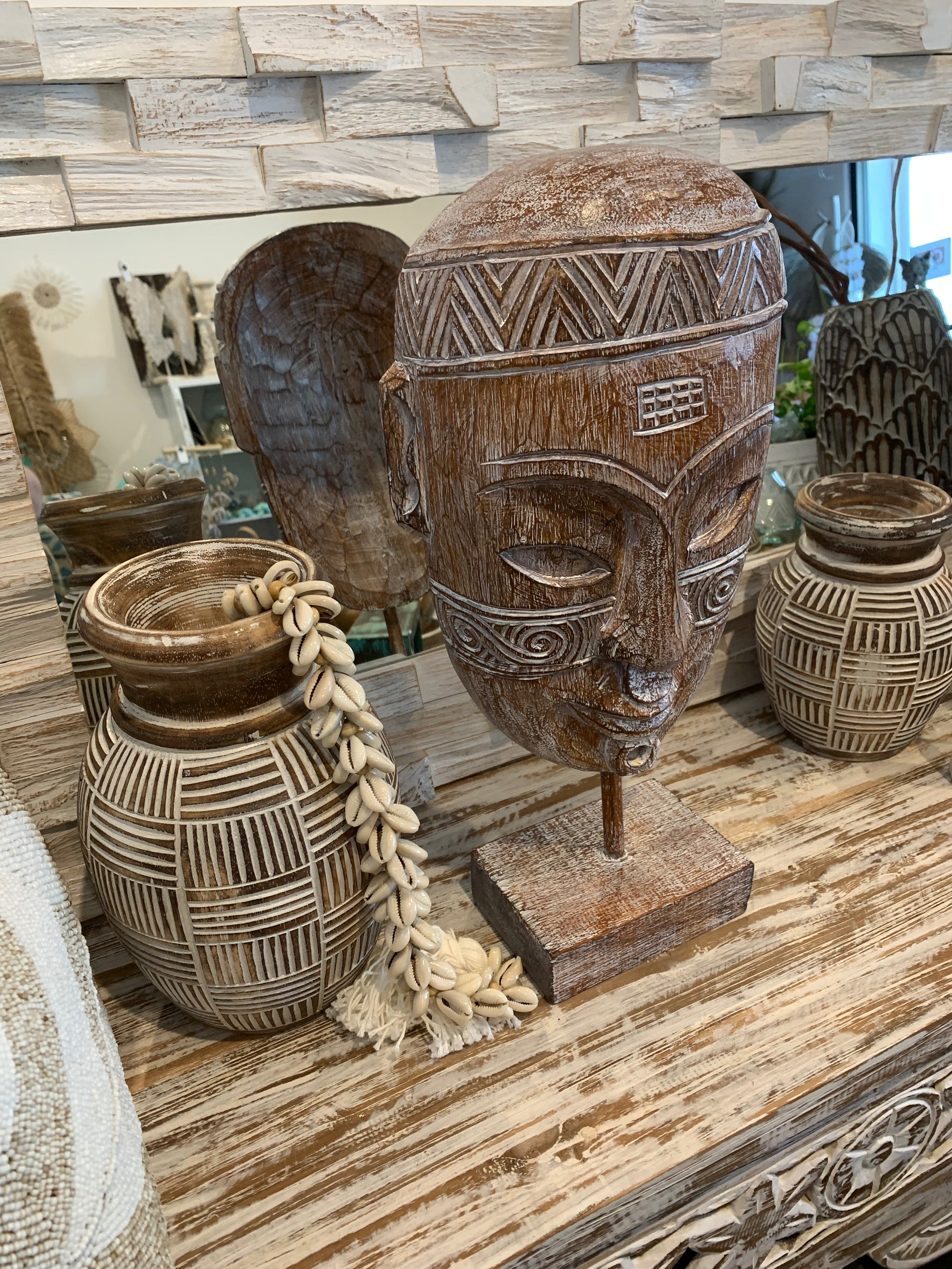 Tribal mask on stand M - Bali Beach Beyond