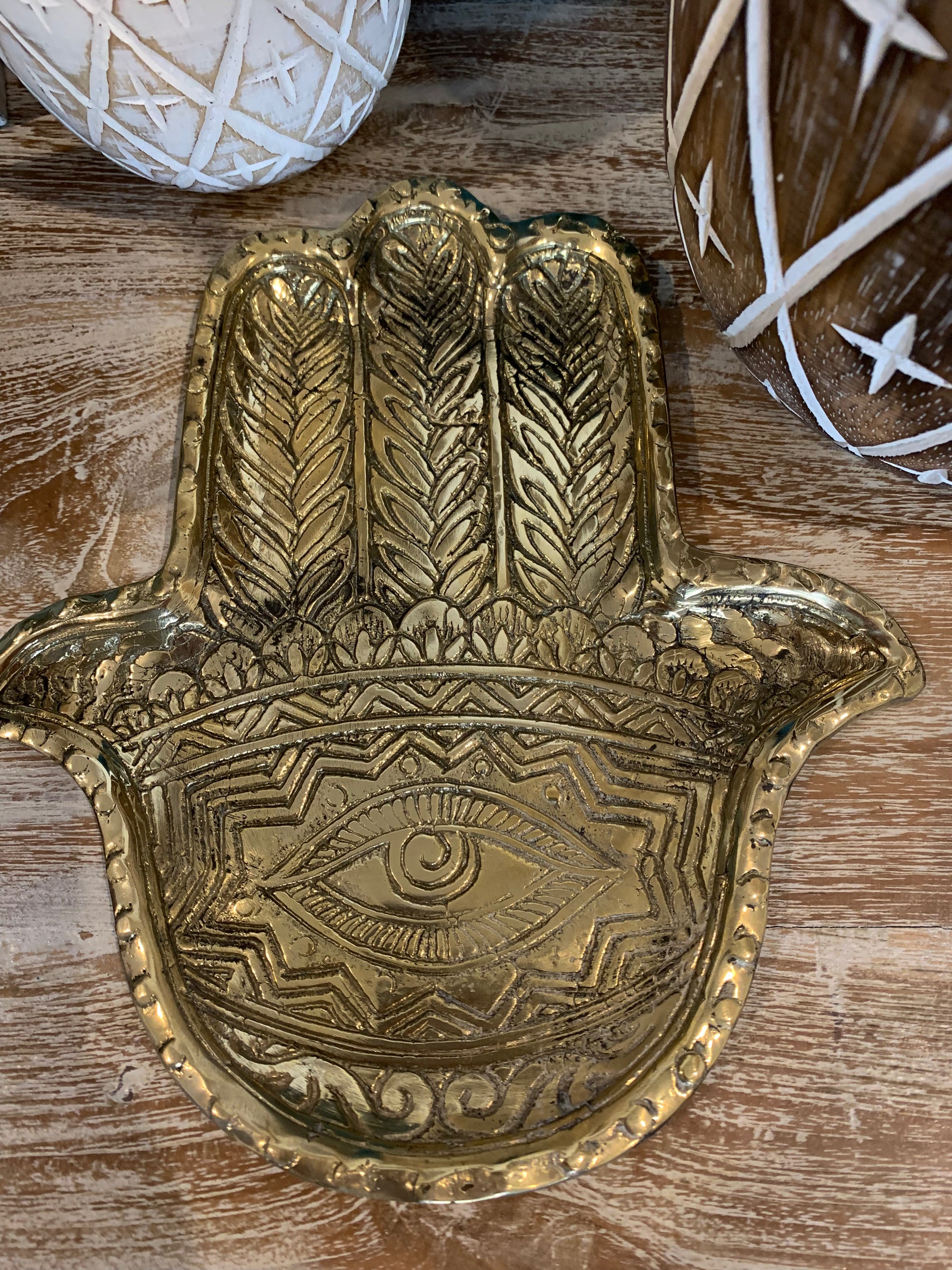 Brass hamsa hand tray. - Bali Beach Beyond