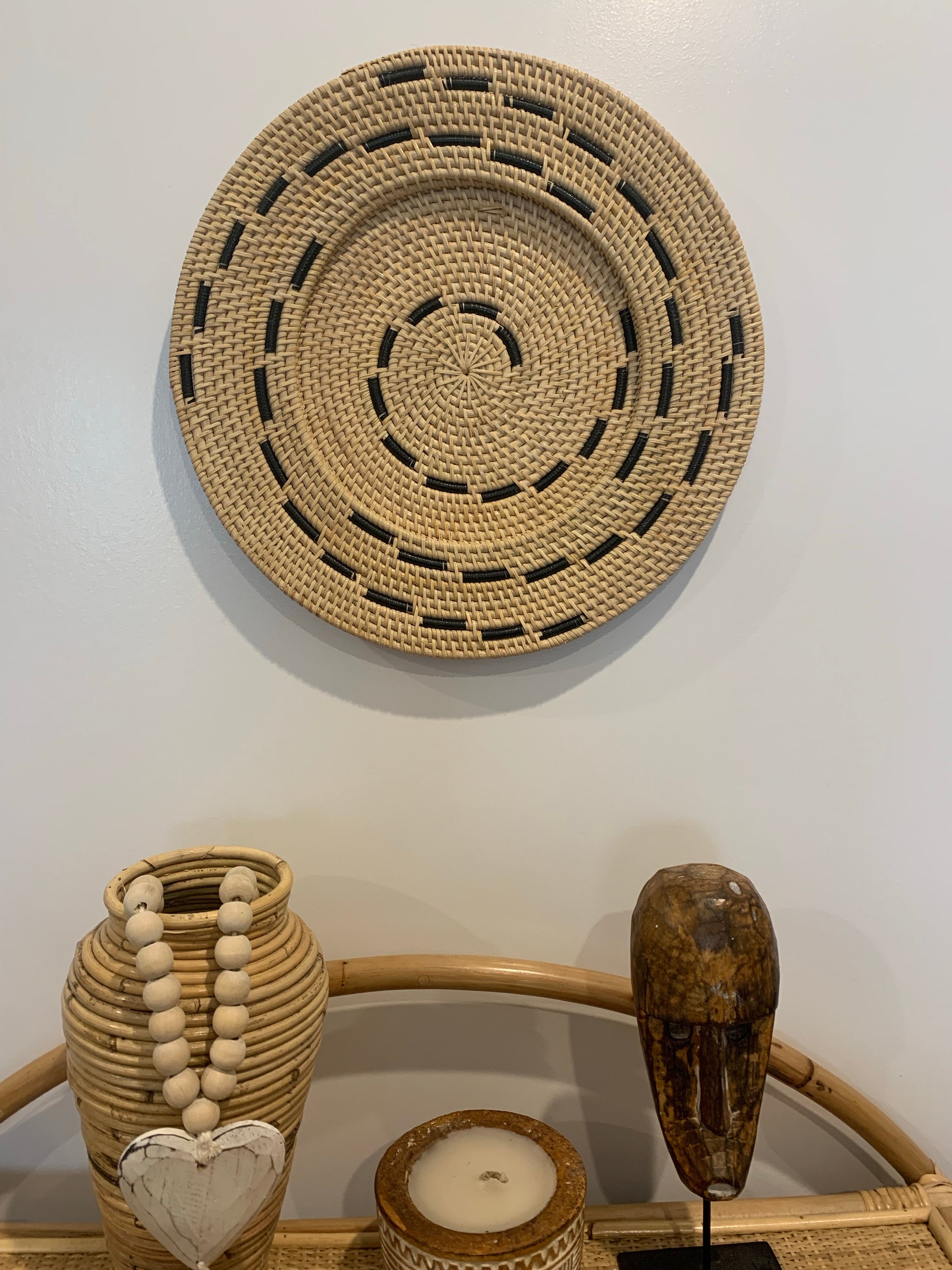 Woven natural / black wall hanging 40cm - Bali Beach Beyond