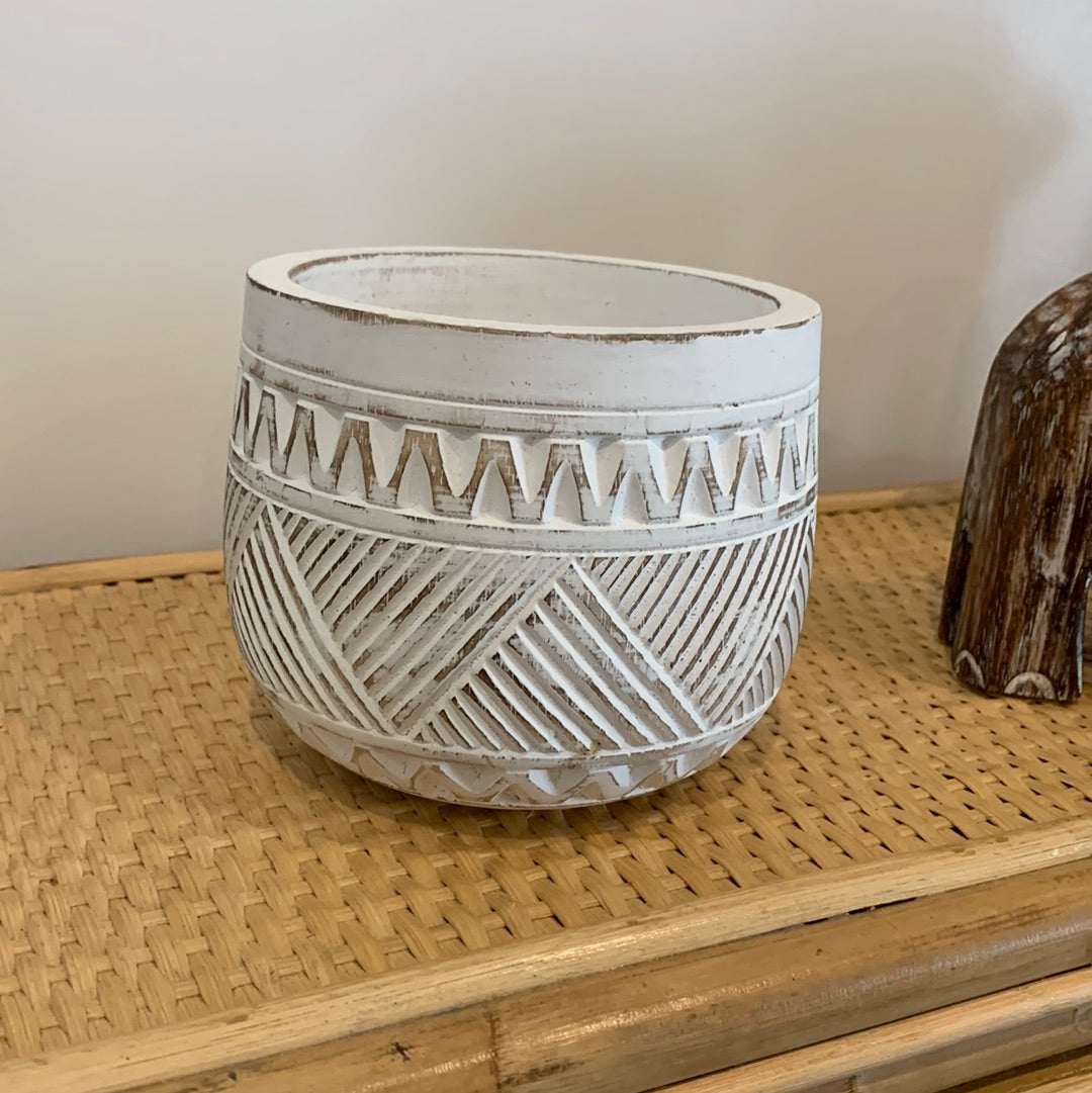 White wash decorative pot. M - Bali Beach Beyond