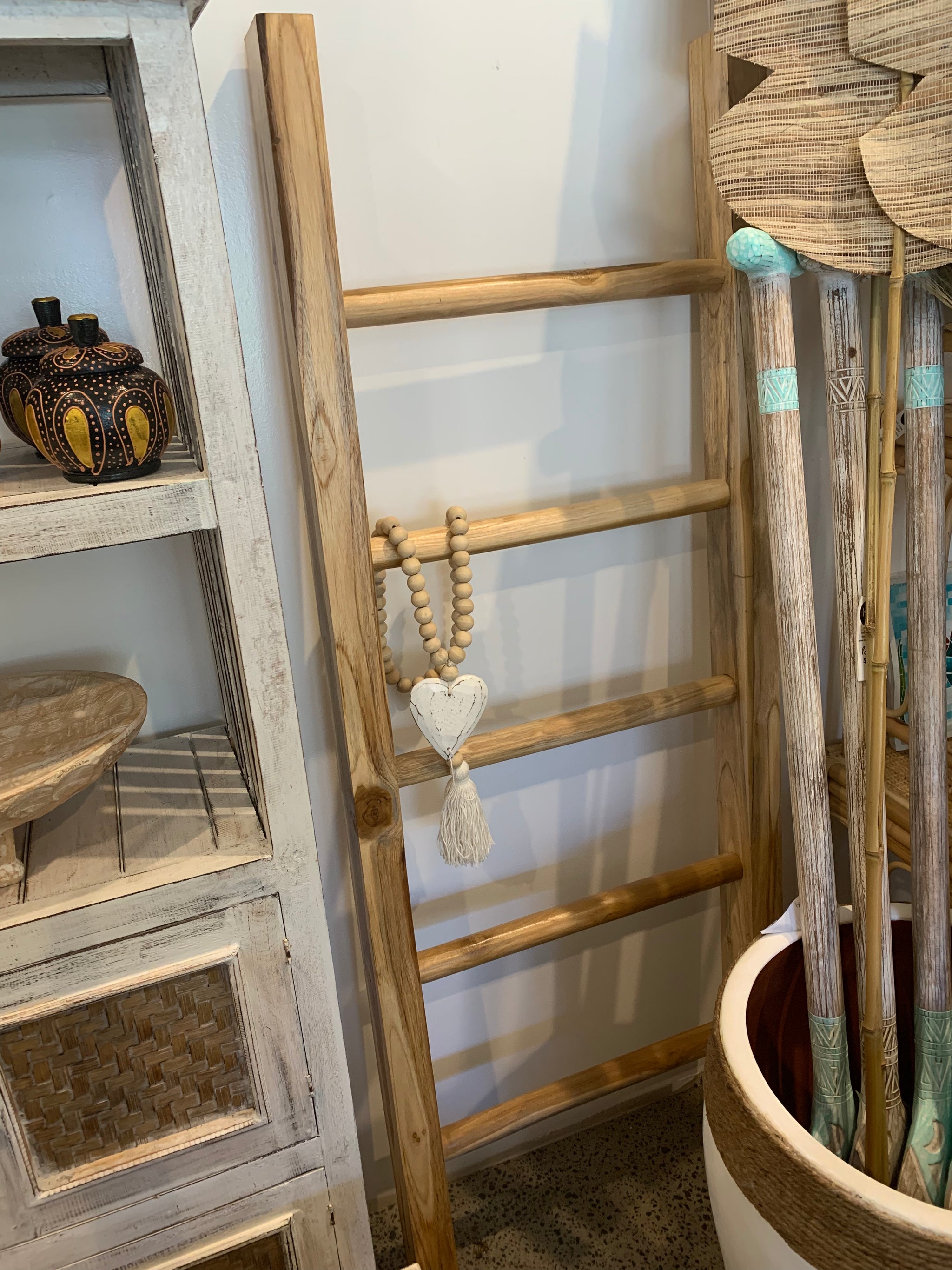 Decorative timber ladder. Natural. Square uprights - Bali Beach Beyond