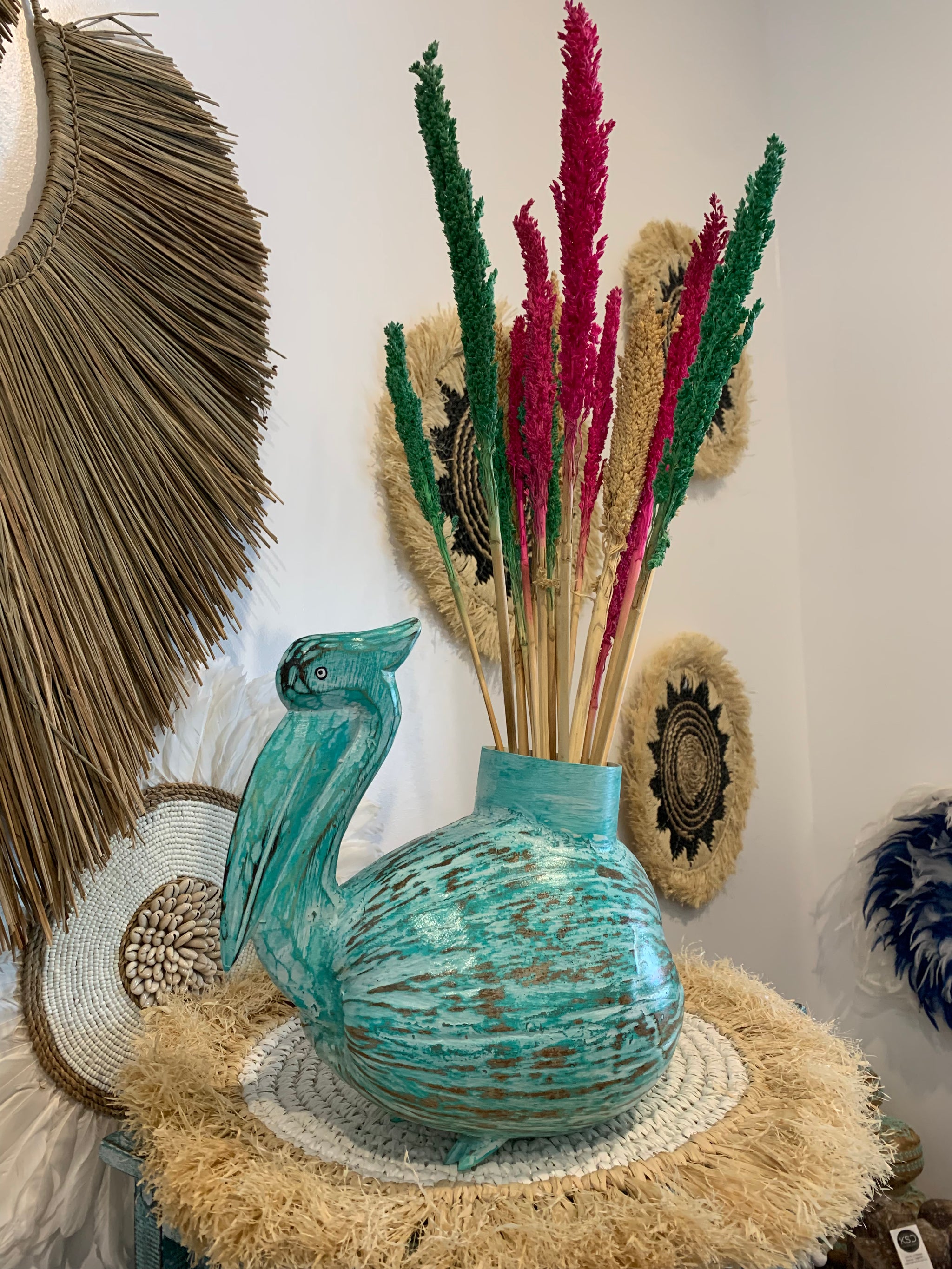 Coconut Pelican plant holder. Turquoise - Bali Beach Beyond
