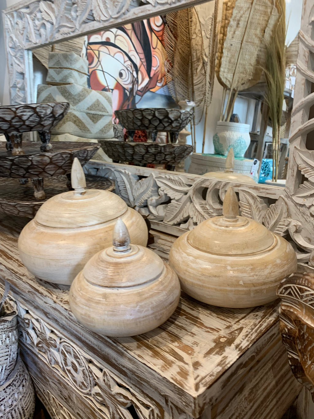 Set 3 container with lids. White wash - Bali Beach Beyond