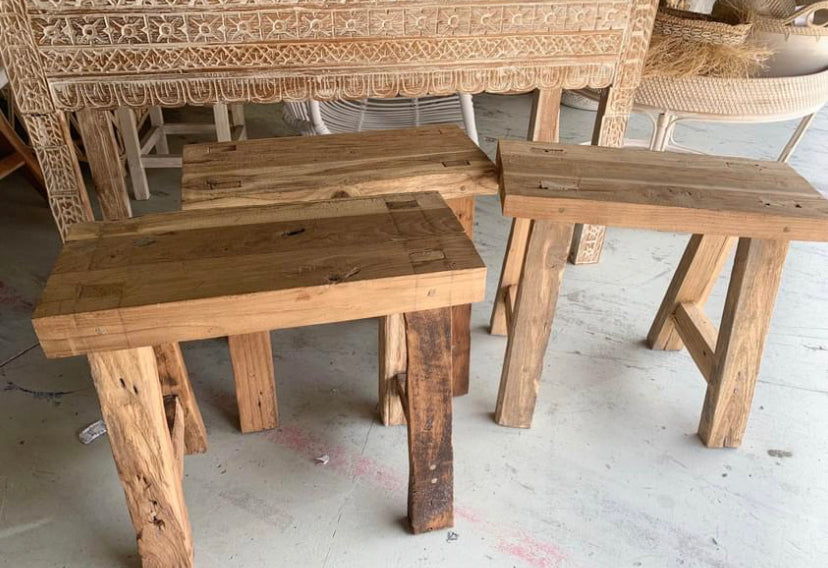 Rustic timber stool - Bali Beach Beyond