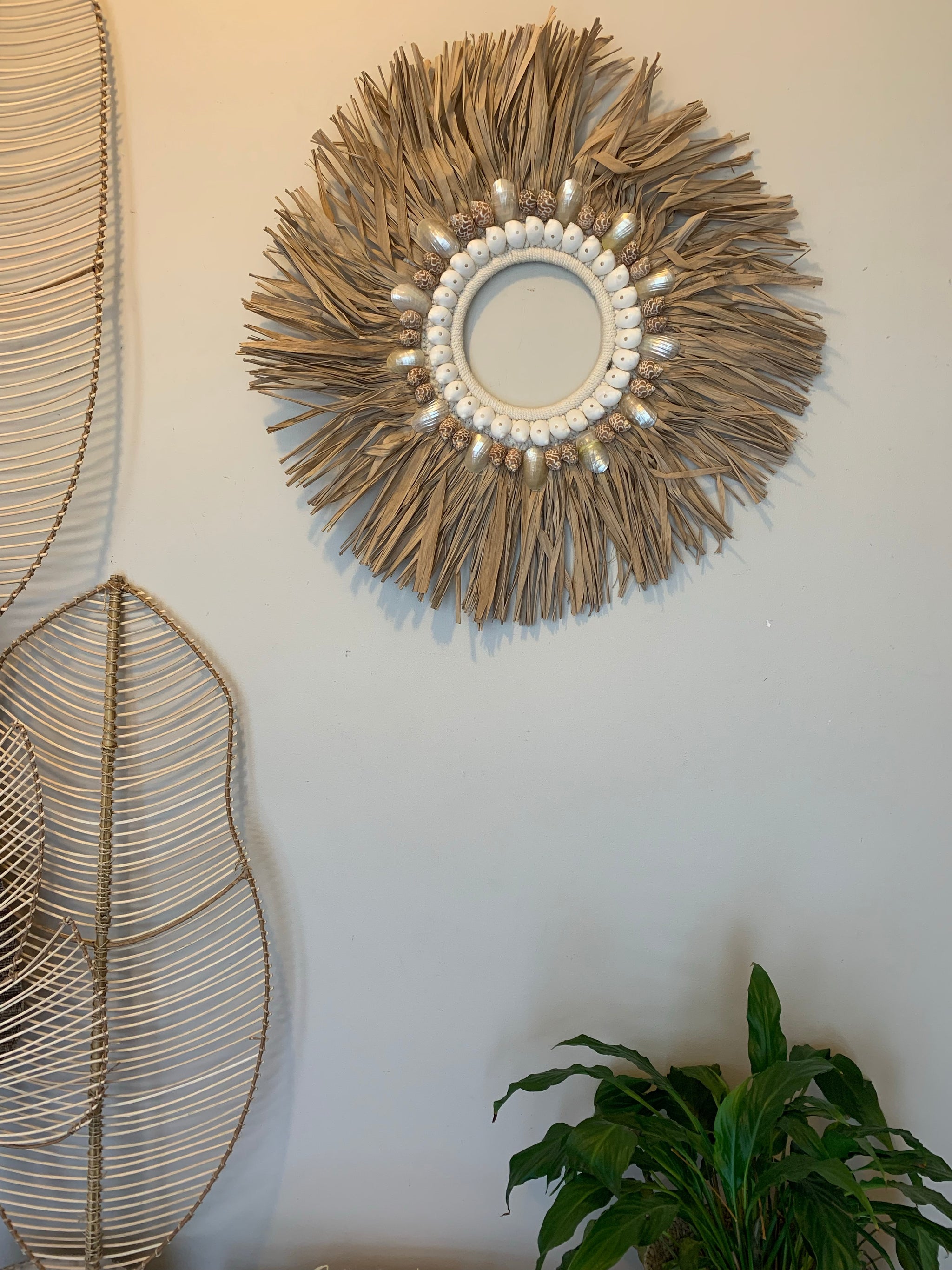 Raffia and shell wall hanging / juju. 60cm. Usually $55 - Bali Beach Beyond