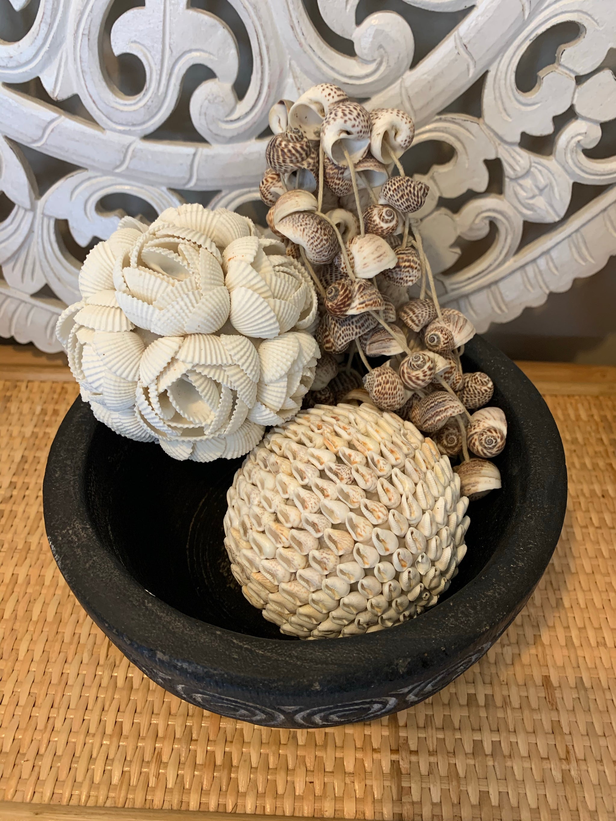 Black handcarved timber decorative bowl 19cm x 10cm - Bali Beach Beyond