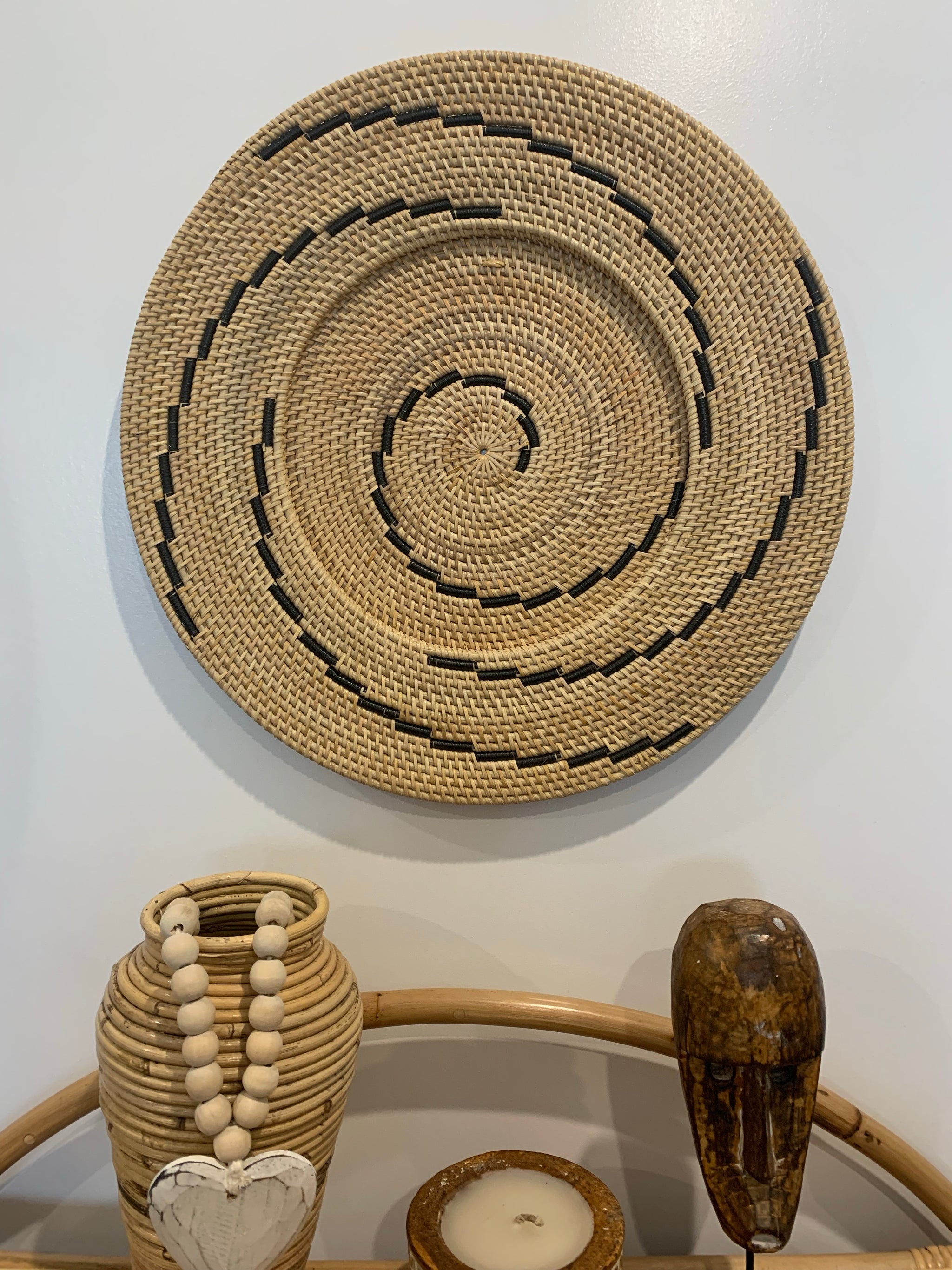 Woven natural / black wall hanging 50cm - Bali Beach Beyond