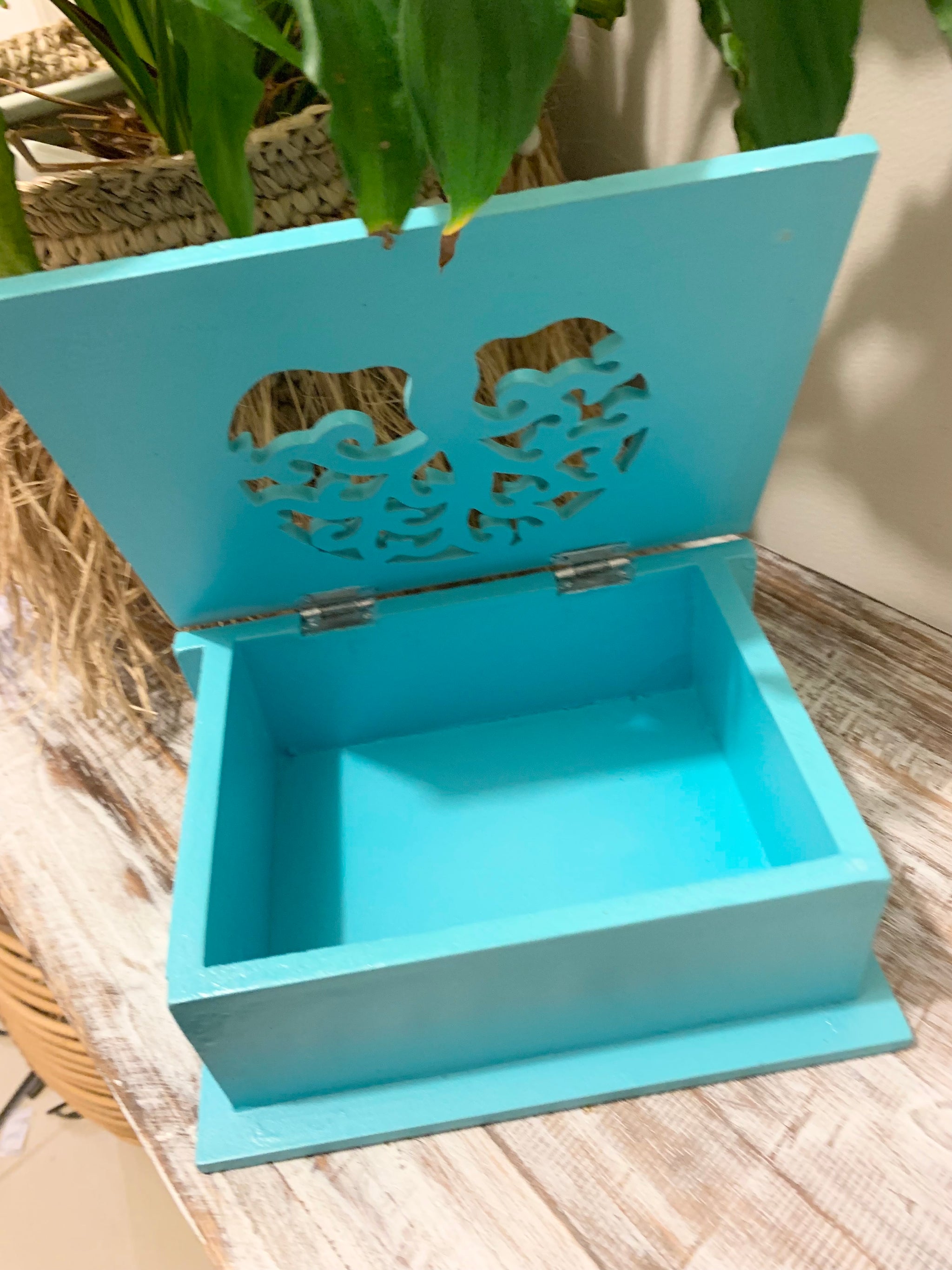 Carved tree of life aqua box with hinged lid. Jewellery / storage. Medium - Bali Beach Beyond