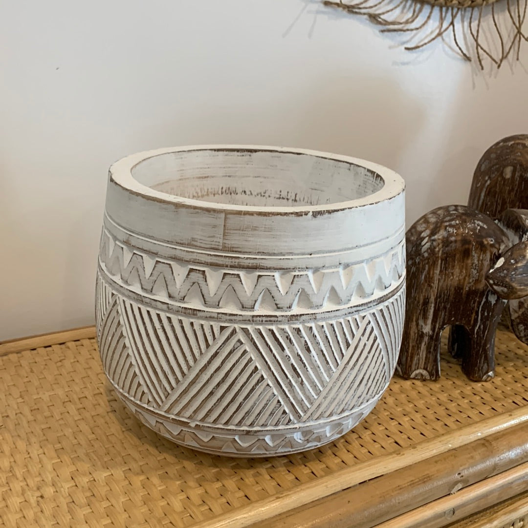 White wash decorative pot. XL - Bali Beach Beyond