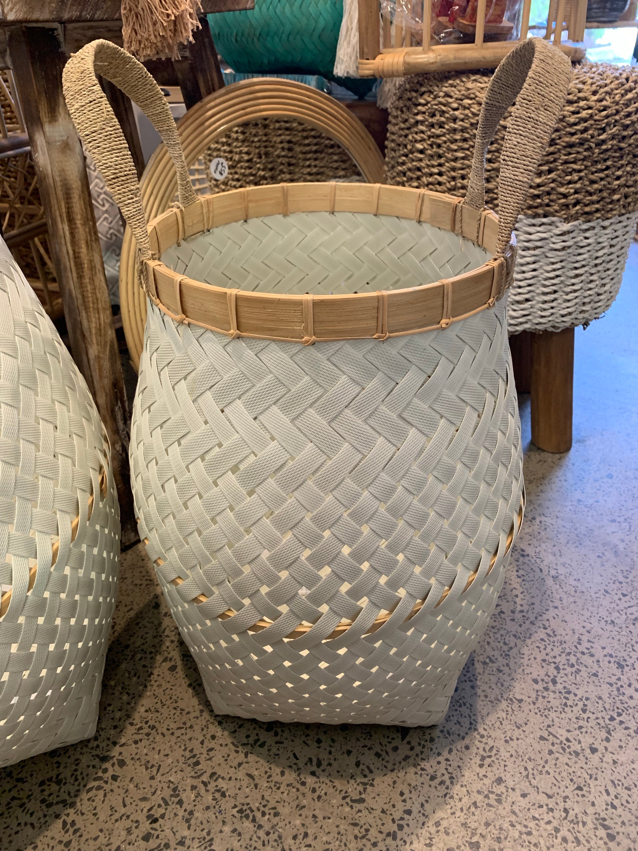 White basket medium with natural detail. Usually $70