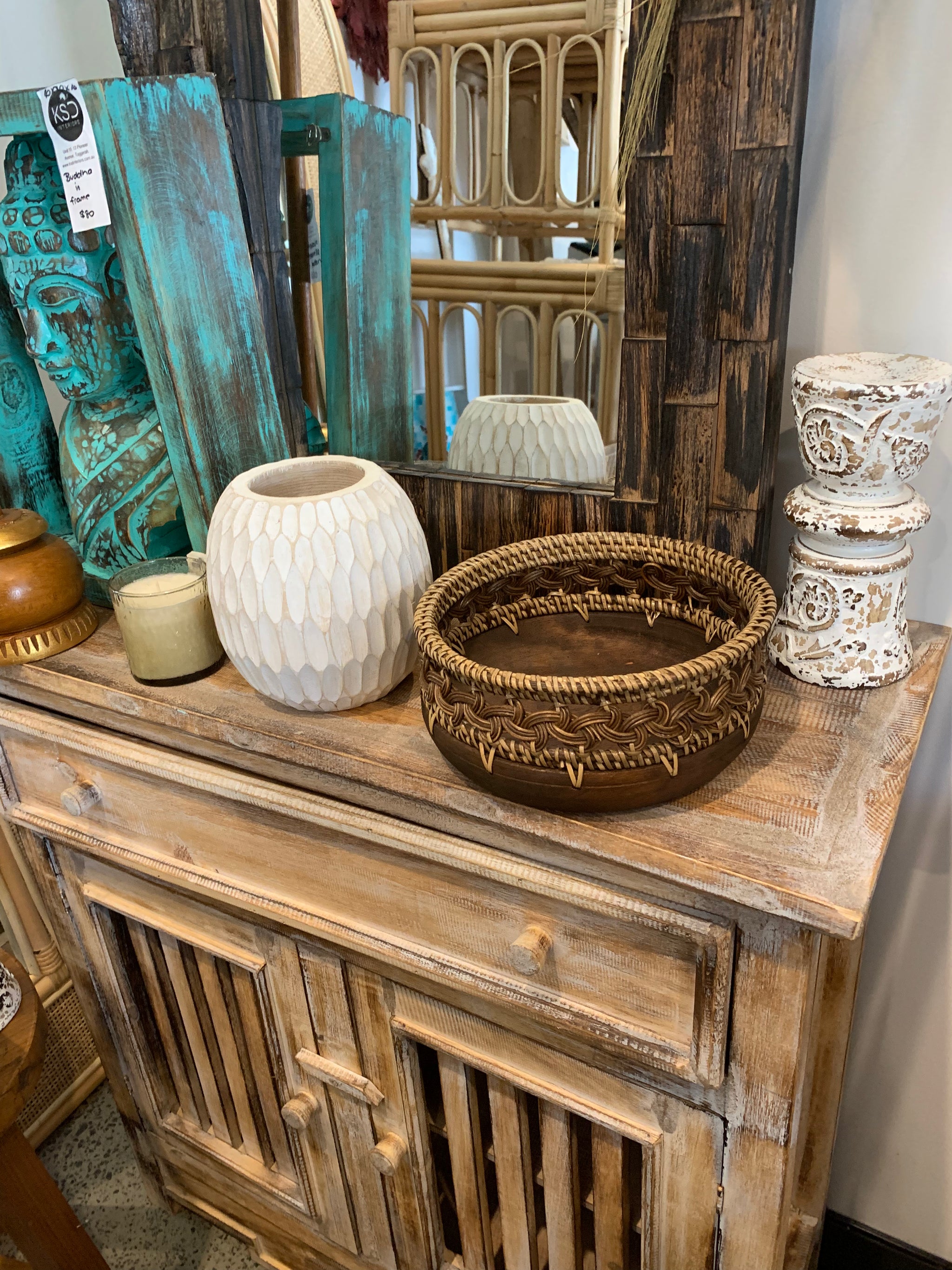 Brown bowl with decorative trim S - Bali Beach Beyond