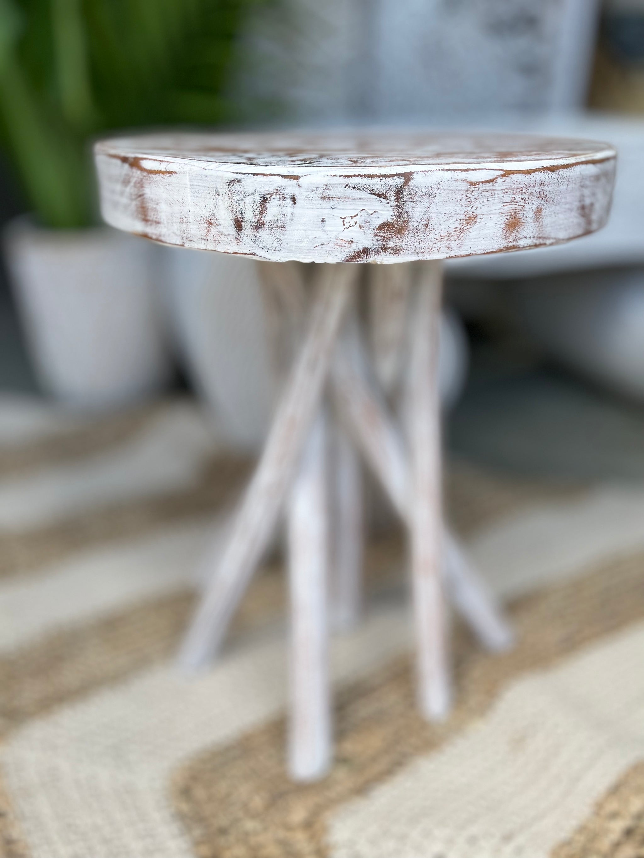 Timber round stool #2 / side table. Angled legs. - Bali Beach Beyond