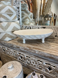 Rustic white timber decorative platter on legs 40cm