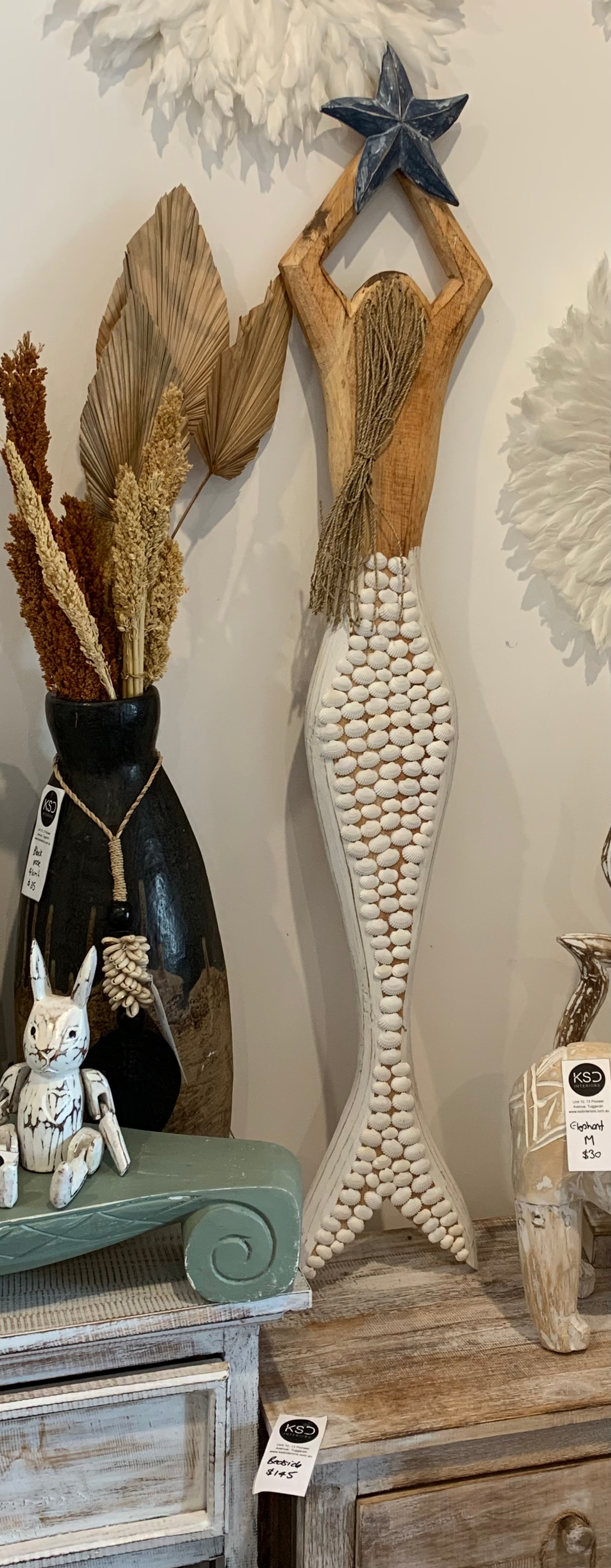 Shell mermaid hanging / decoration. Blue star L - Bali Beach Beyond