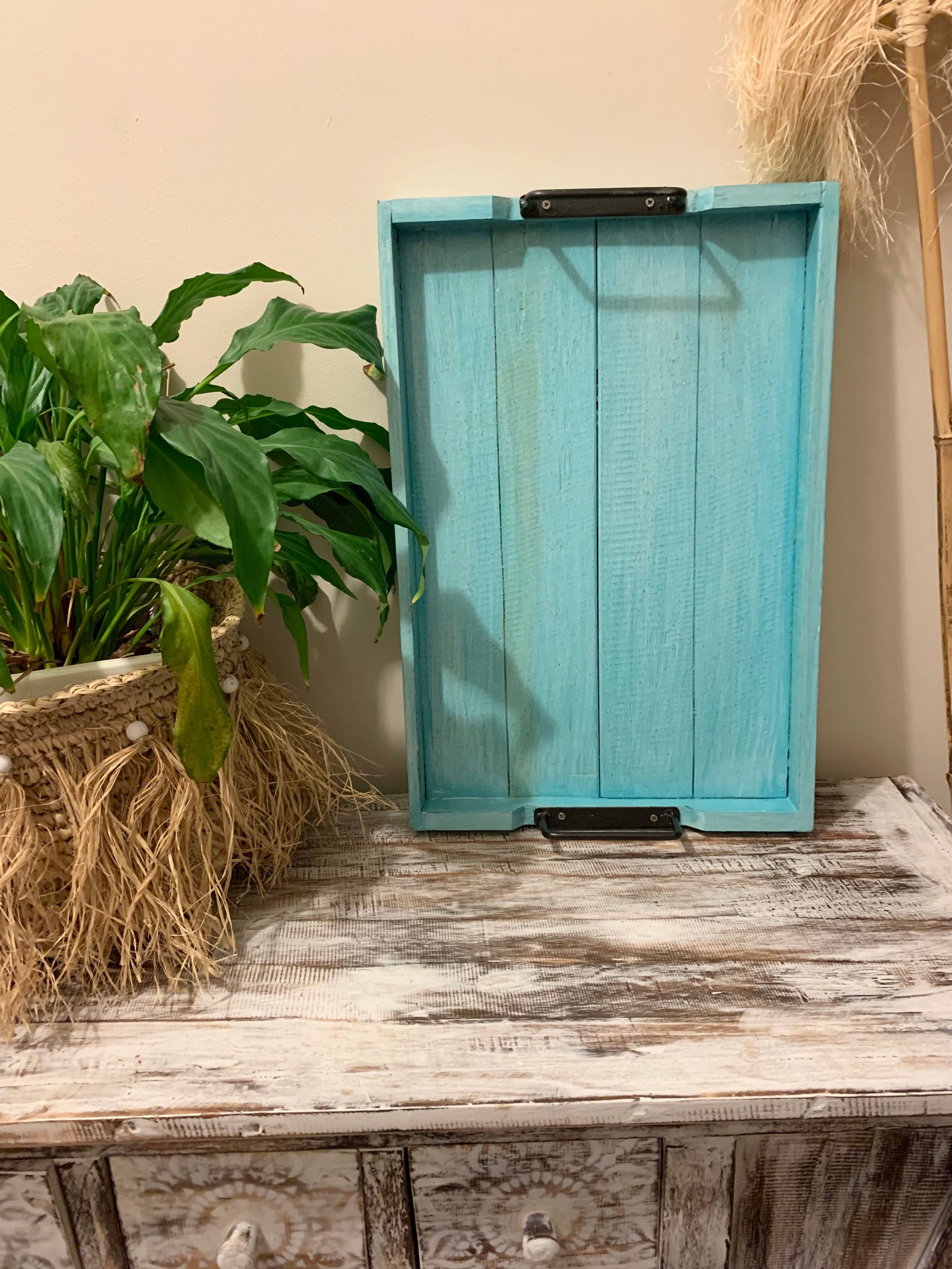 Blue timber slatted tray. Usually $35