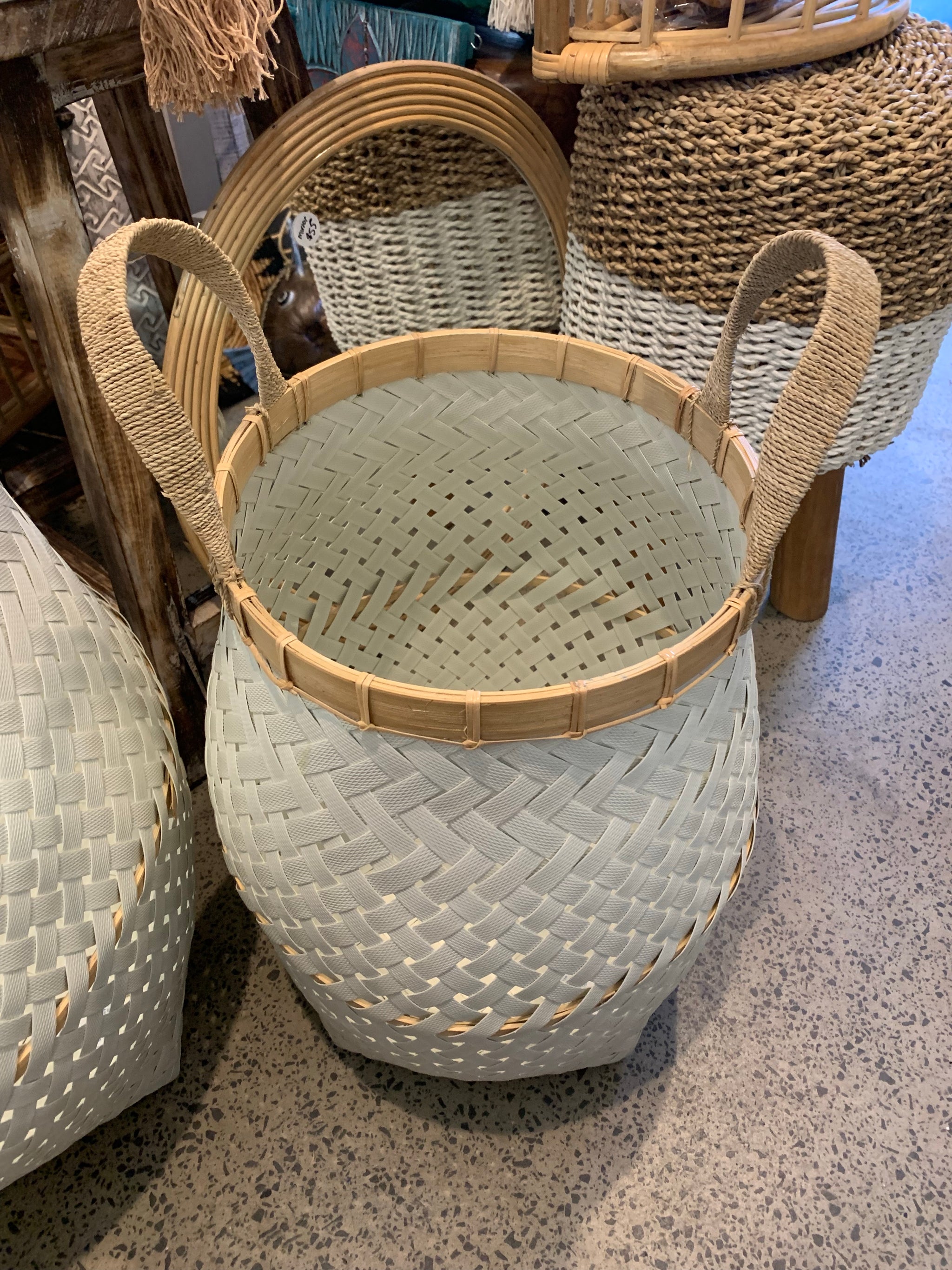 White basket medium with natural detail. Usually $70