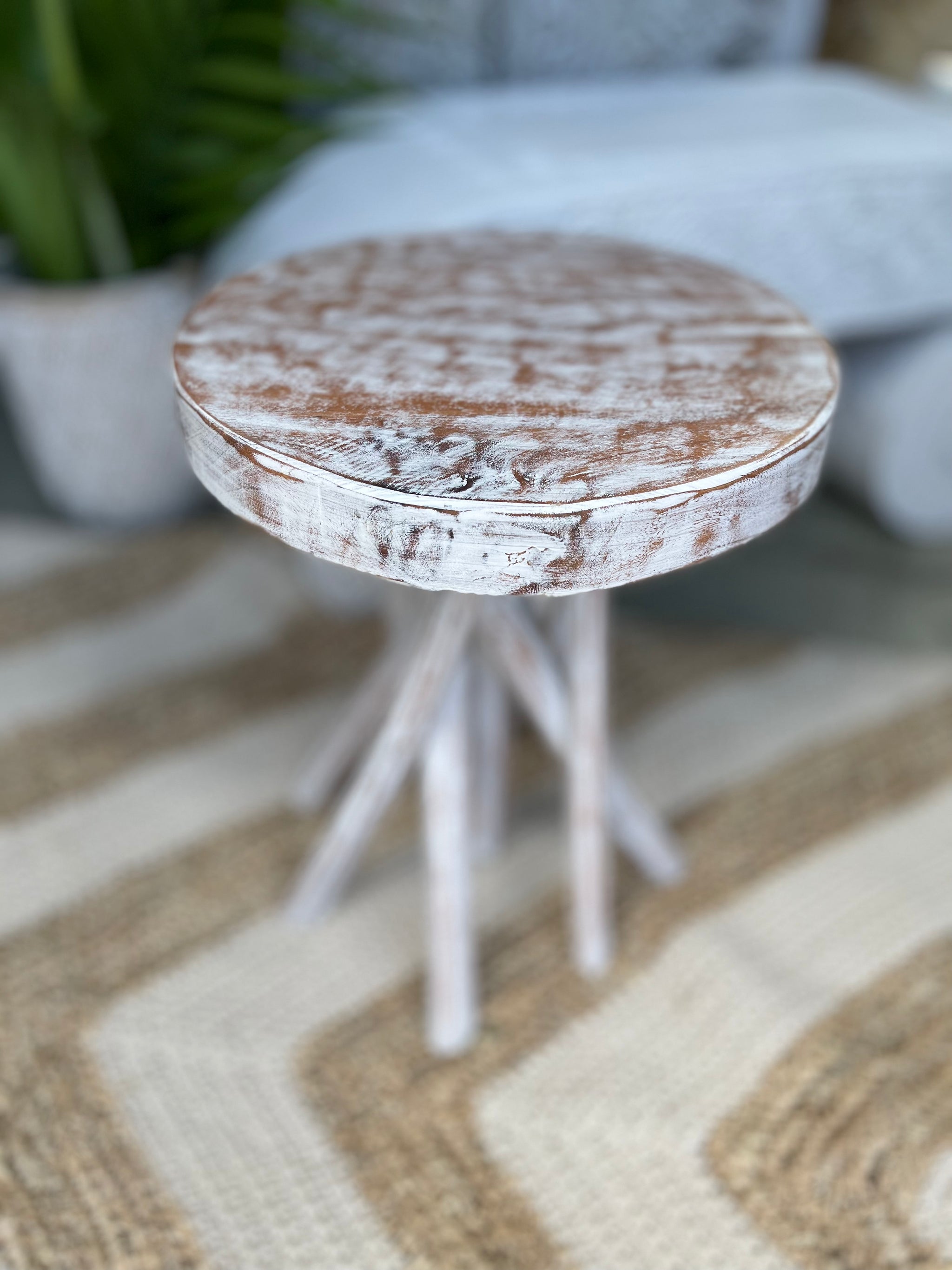 Timber round stool #2 / side table. Angled legs. - Bali Beach Beyond