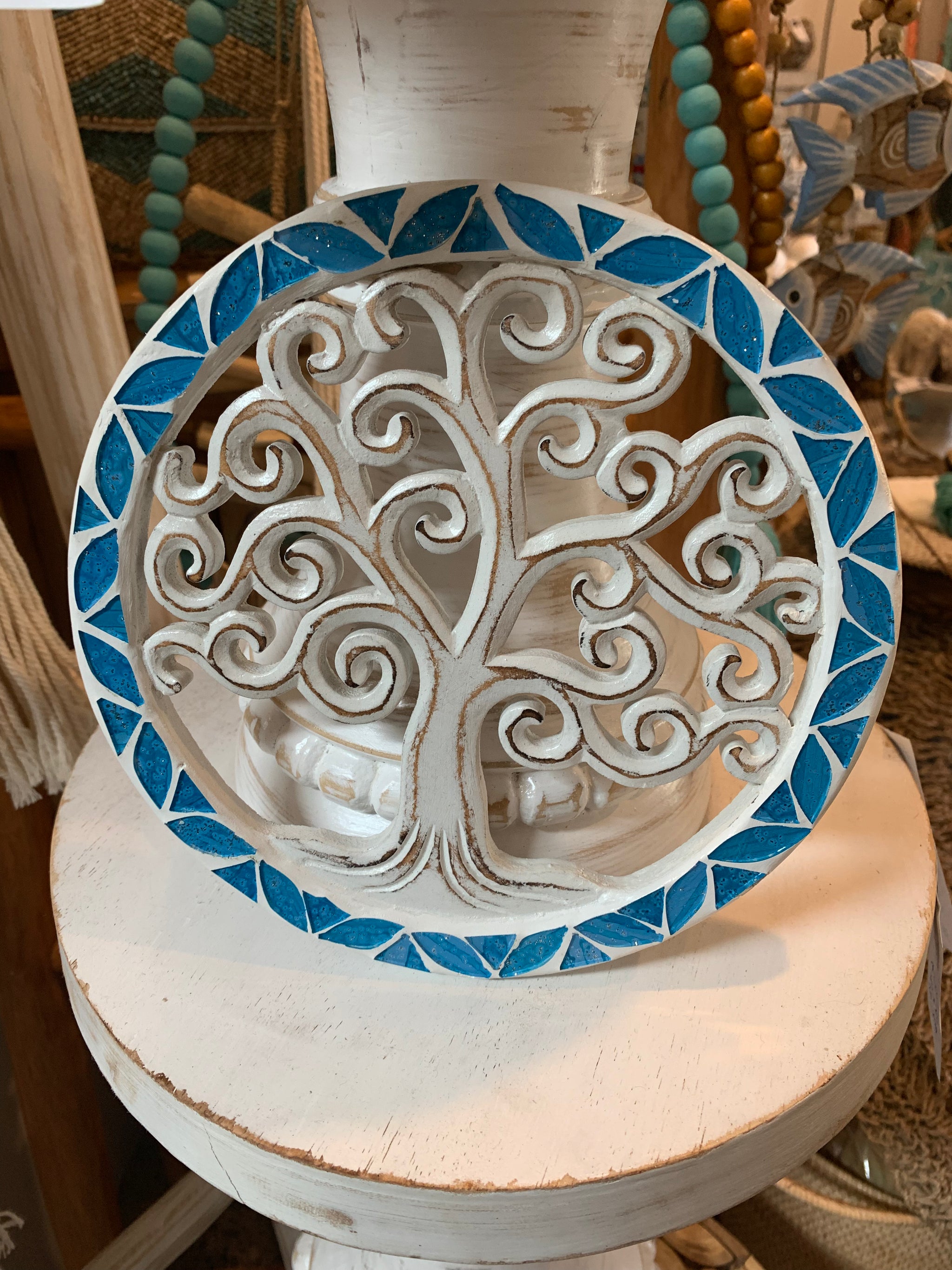 Blue mosaic tree life decoration 20cm. Design 1 - Bali Beach Beyond