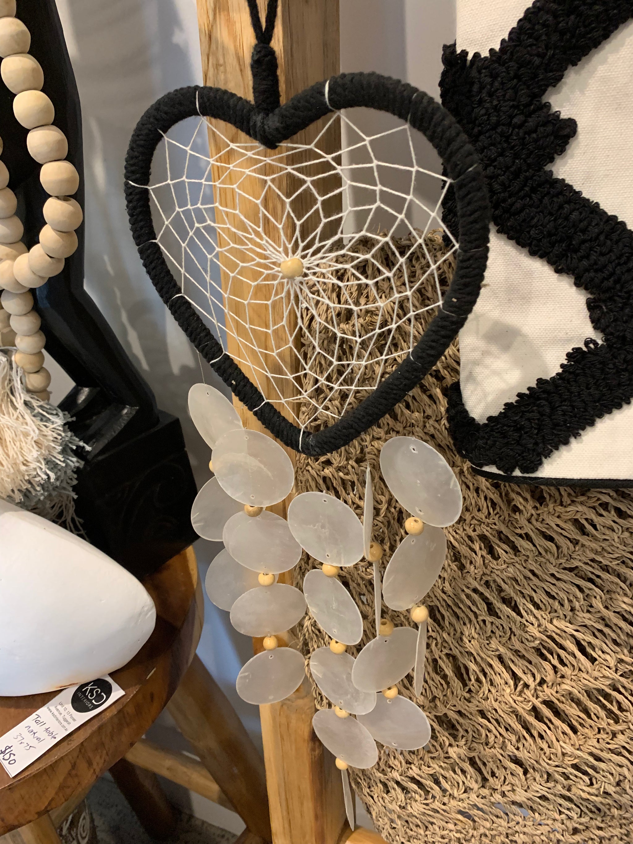 Black heart dream catcher with shells - Bali Beach Beyond