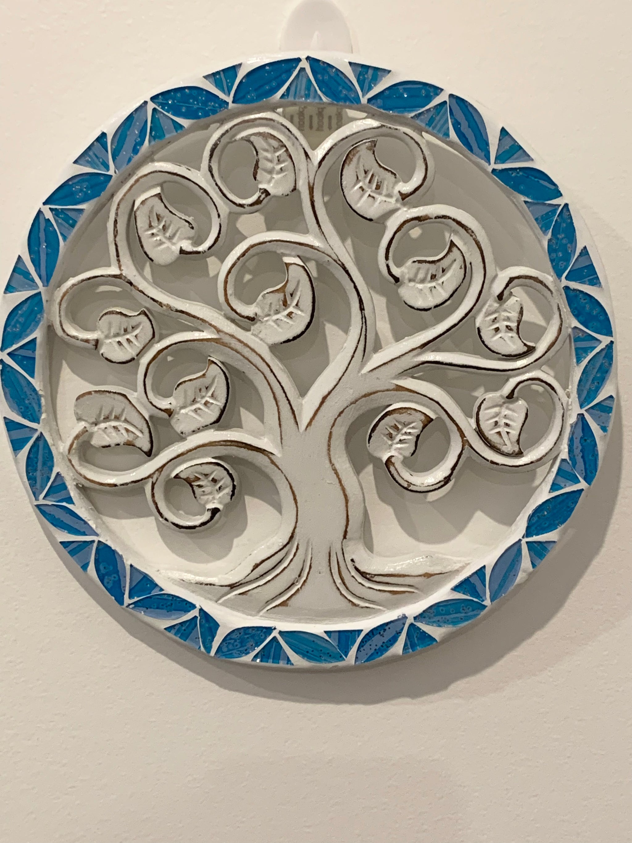 Blue mosaic tree of life wall decoration 20cm. Design 2 - Bali Beach Beyond